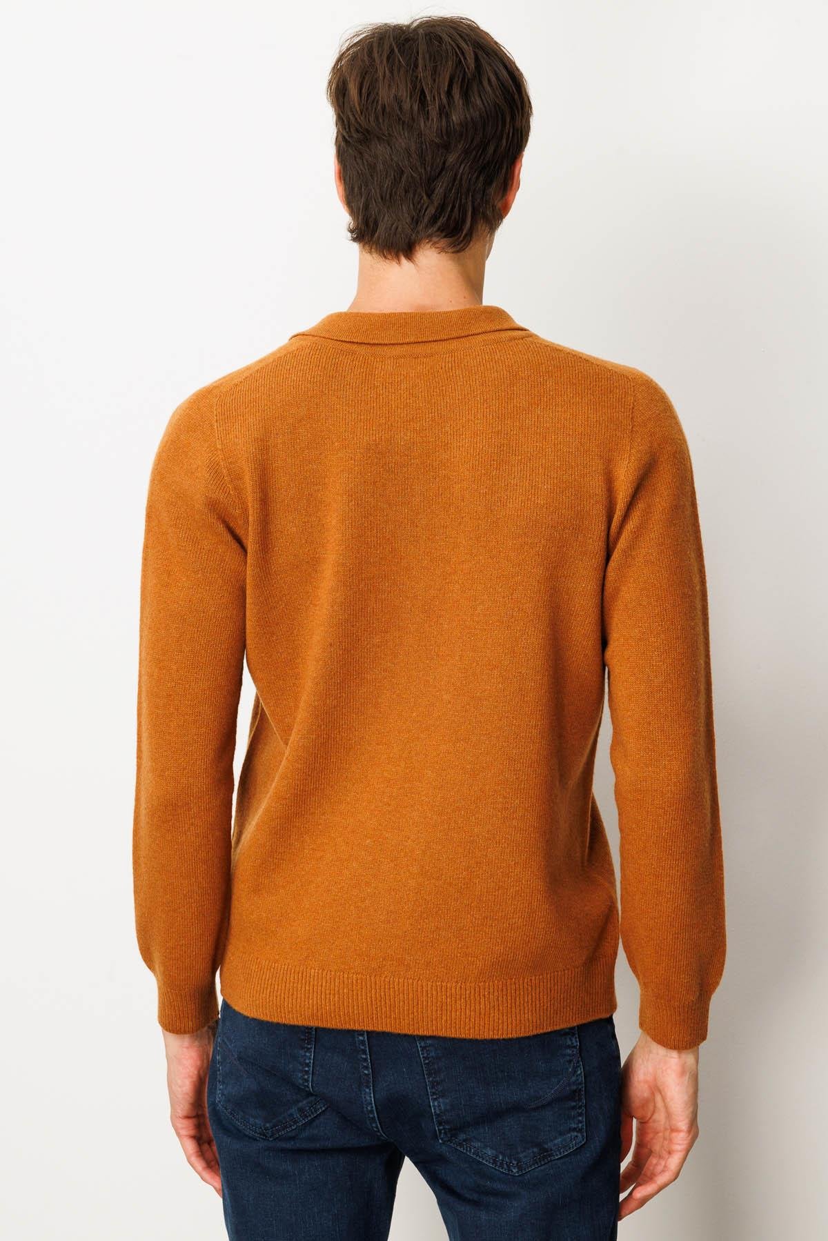 23528Erkek Polo Yaka Basic Yün Kazak Tarçın