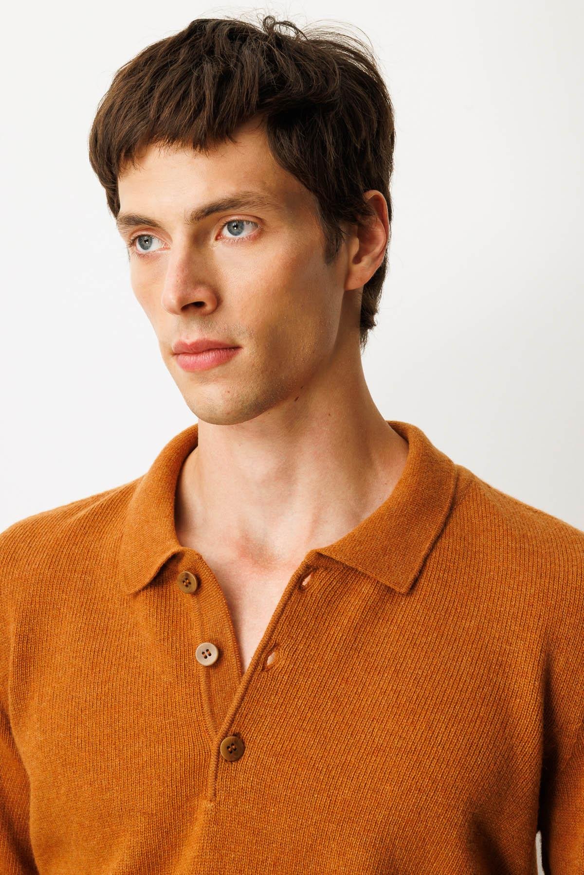 23528Erkek Polo Yaka Basic Yün Kazak Tarçın