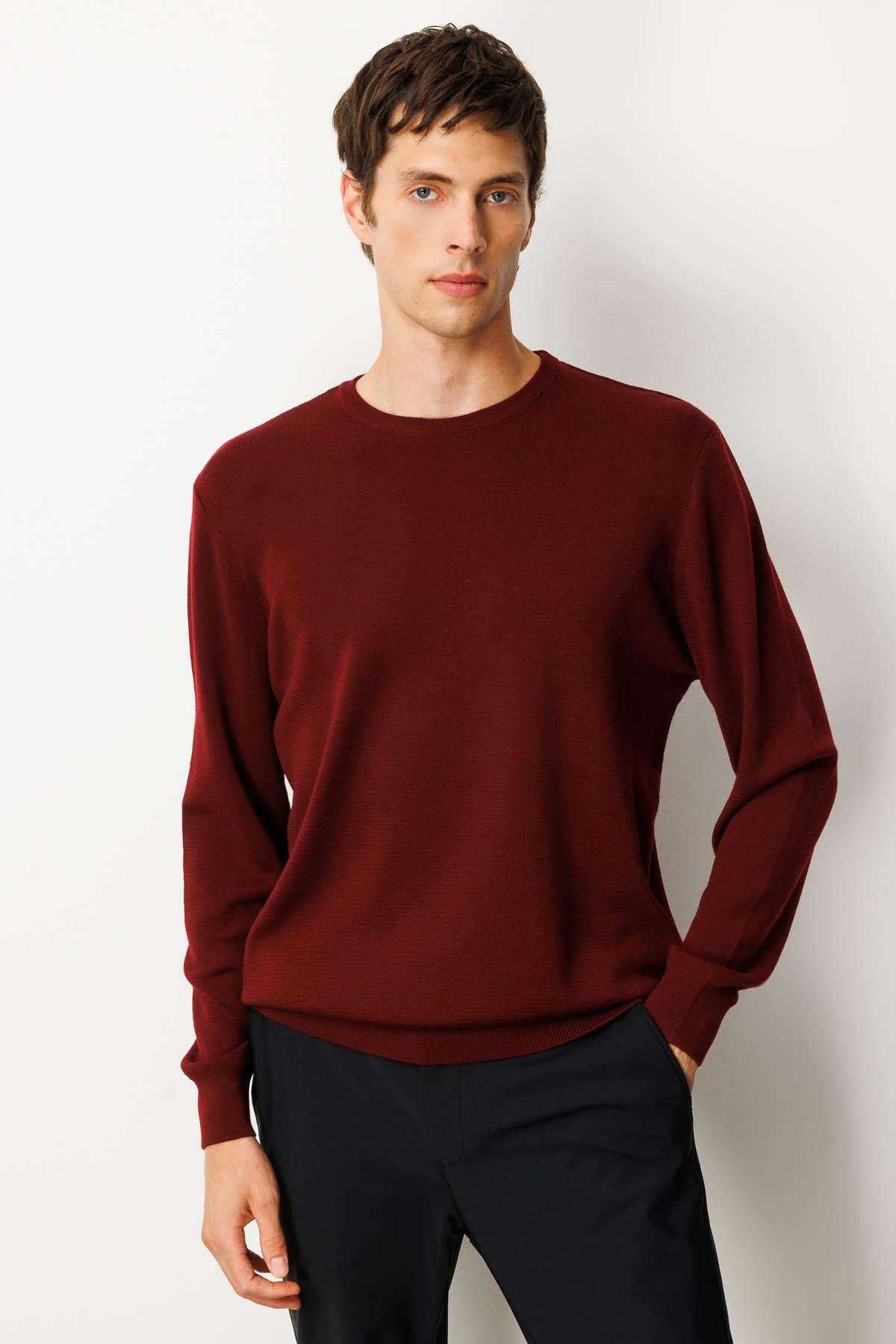 25600Erkek Polo Yaka Çelik Örgü Yün Kazak Bordo