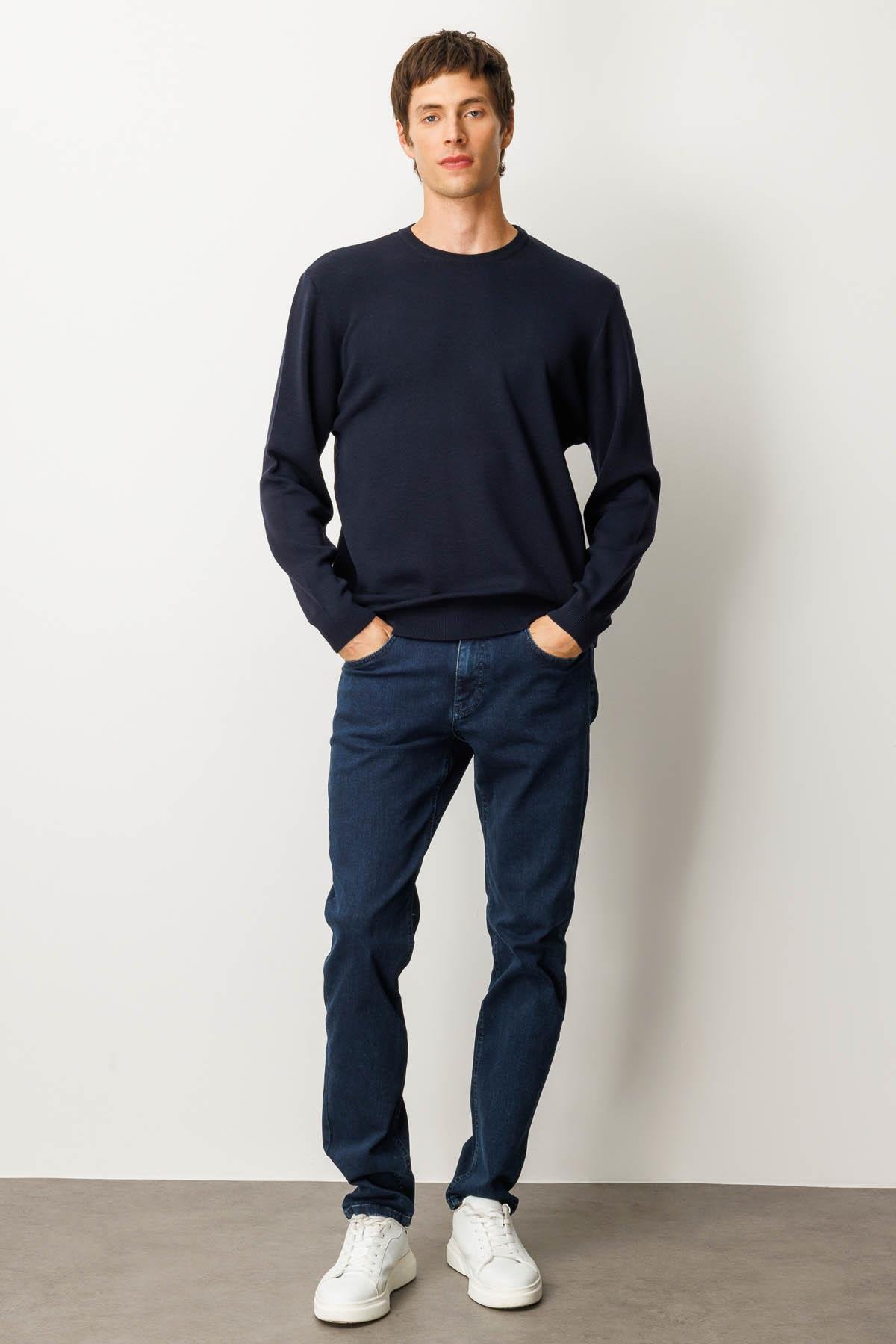 25600Erkek Polo Yaka Çelik Örgü Yün Kazak K.Lacivert