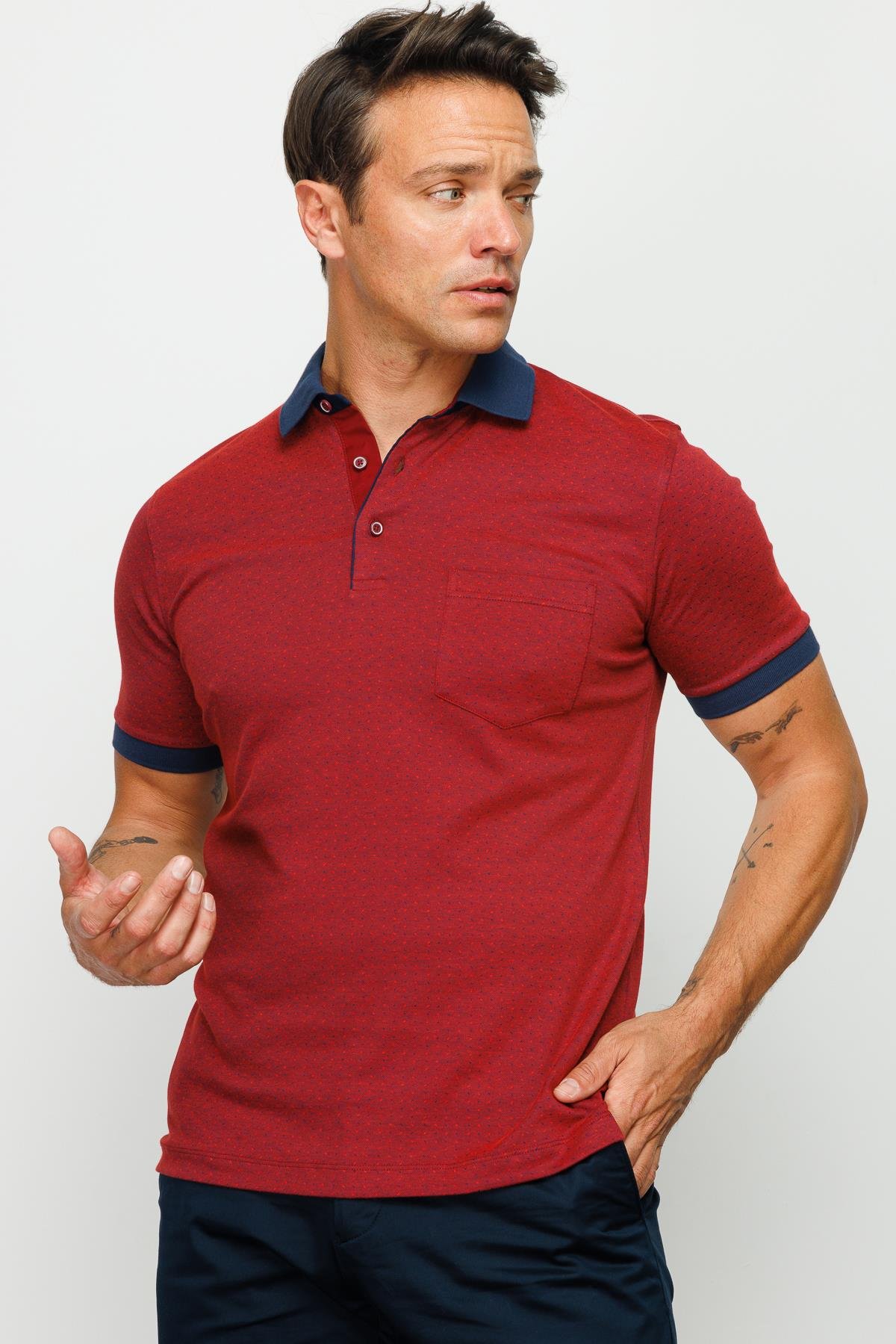 815Erkek Polo Yaka Cepli Jakarlı Tshirt Bordo