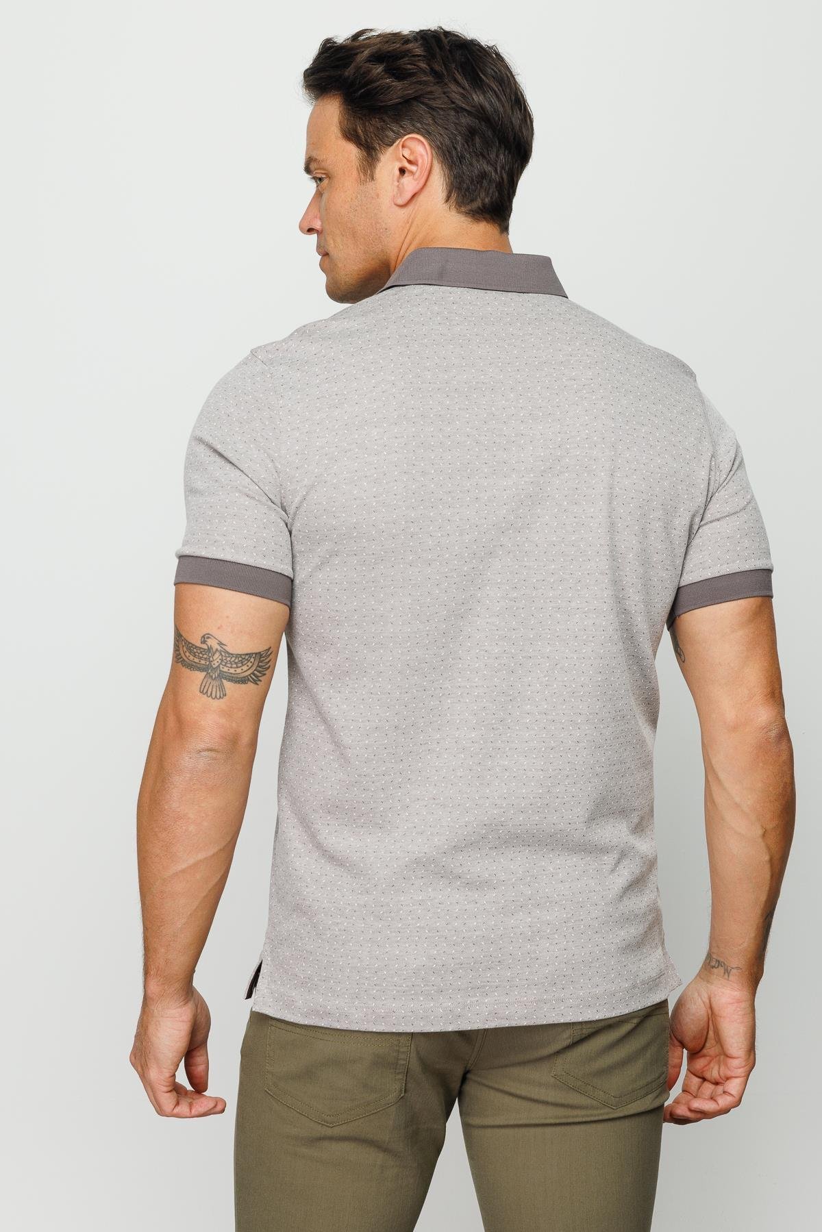 815Erkek Polo Yaka Cepli Jakarlı Tshirt Bej