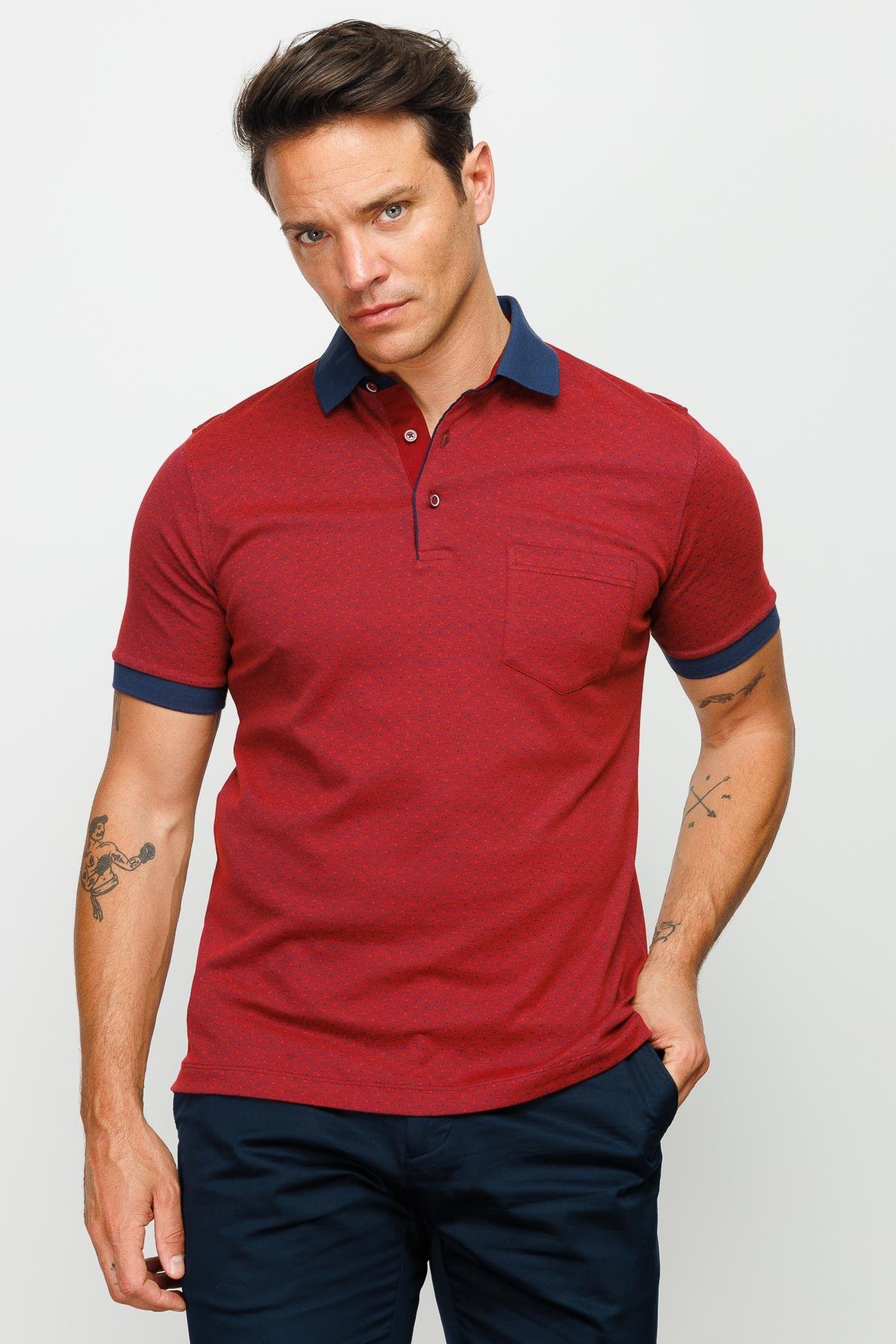 815Erkek Polo Yaka Cepli Jakarlı Tshirt Bordo