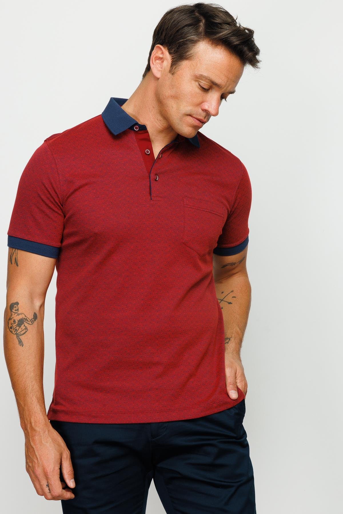 815Erkek Polo Yaka Cepli Jakarlı Tshirt Bordo