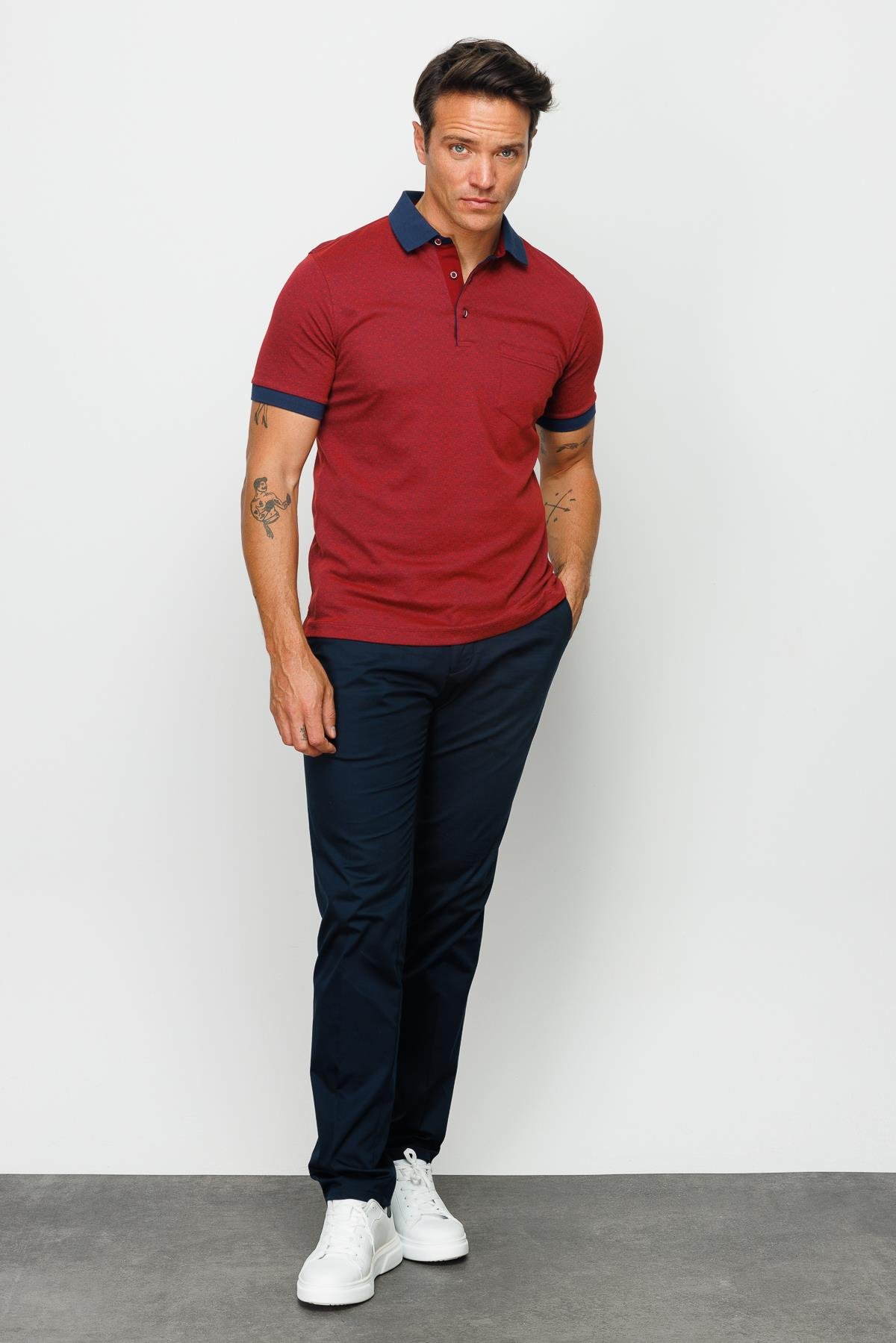 815Erkek Polo Yaka Cepli Jakarlı Tshirt Bordo