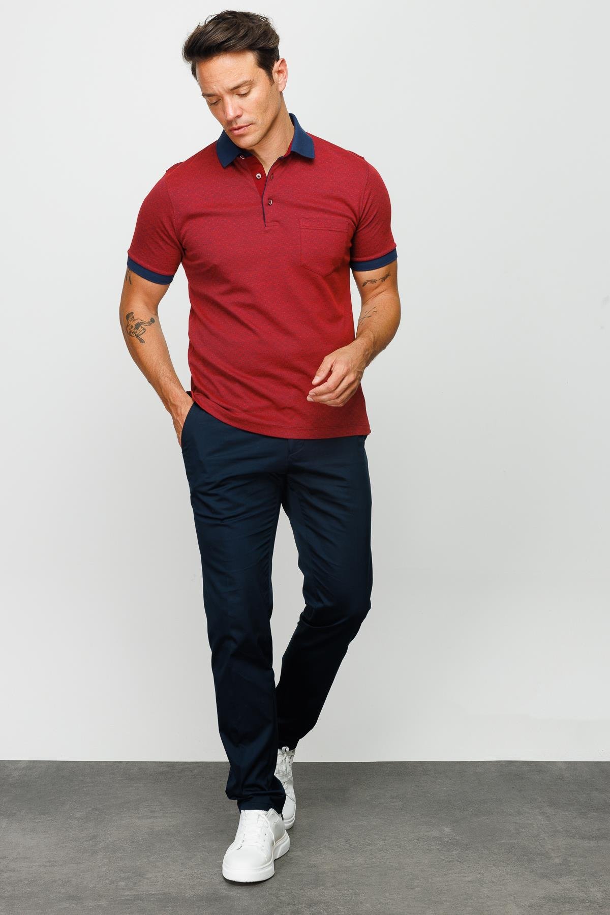 815Erkek Polo Yaka Cepli Jakarlı Tshirt Bordo