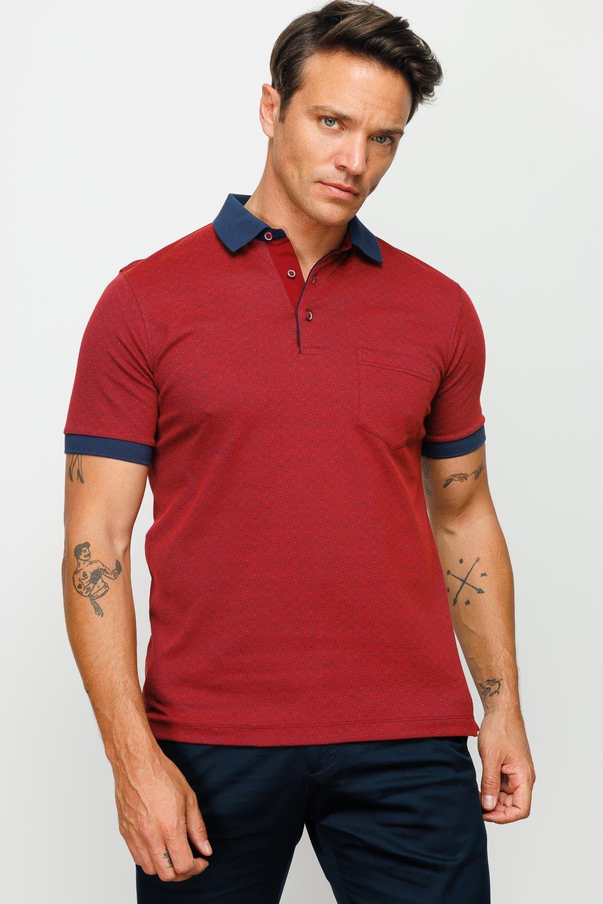 815Erkek Polo Yaka Cepli Jakarlı Tshirt Bordo