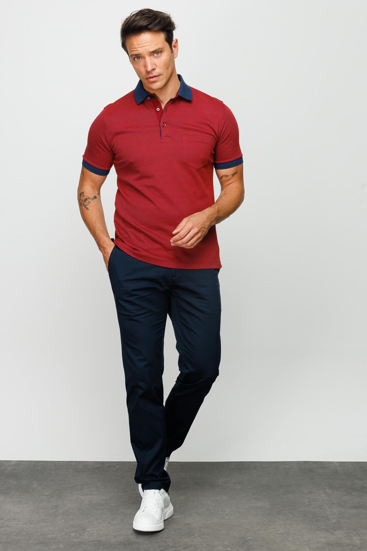 815Erkek Polo Yaka Cepli Jakarlı Tshirt Bordo