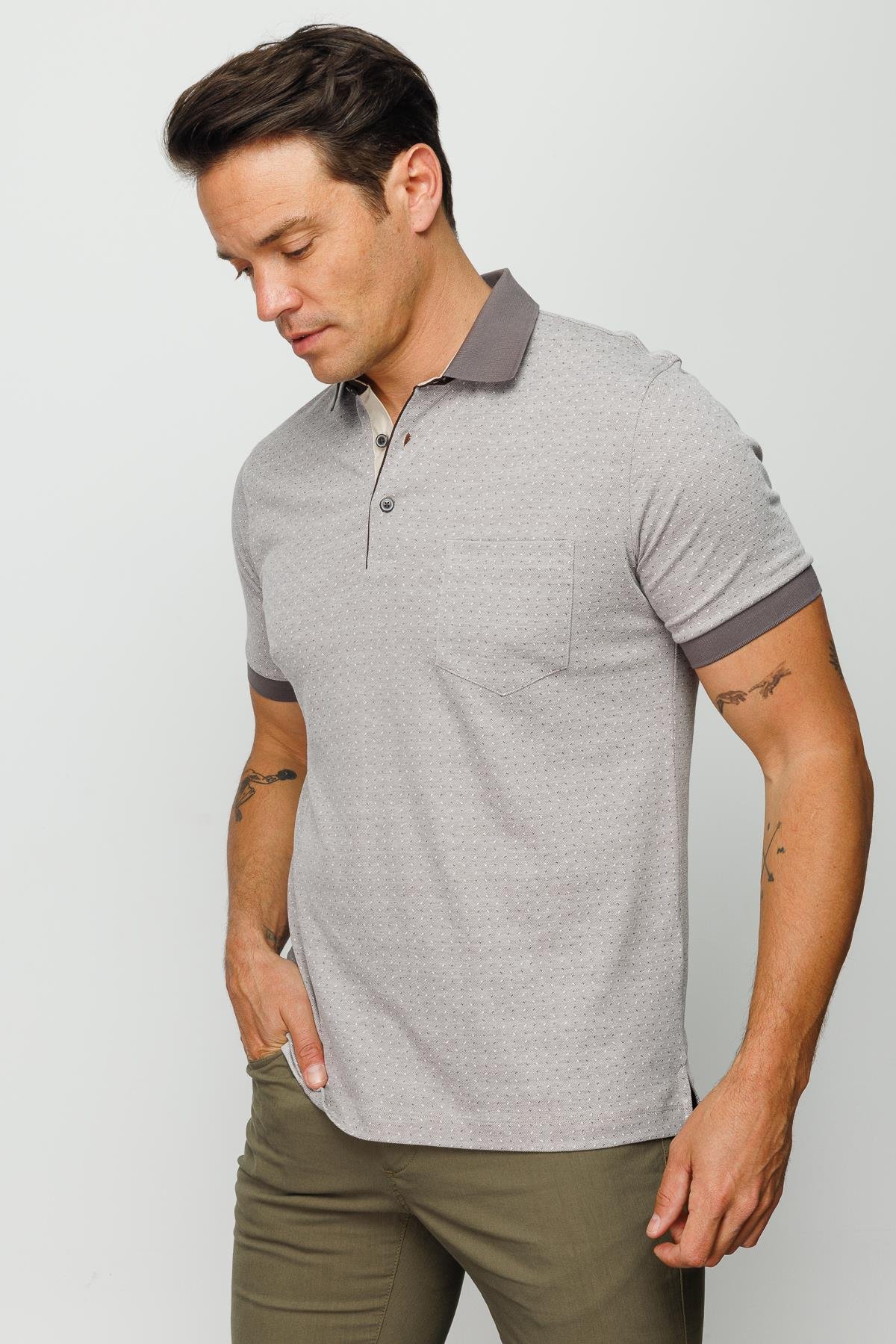 815Erkek Polo Yaka Cepli Jakarlı Tshirt Bej