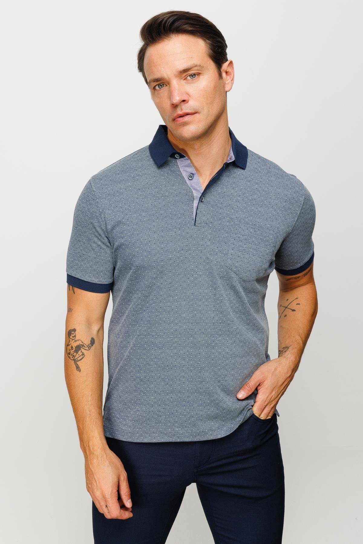 815Erkek Polo Yaka Cepli Jakarlı Tshirt Füme