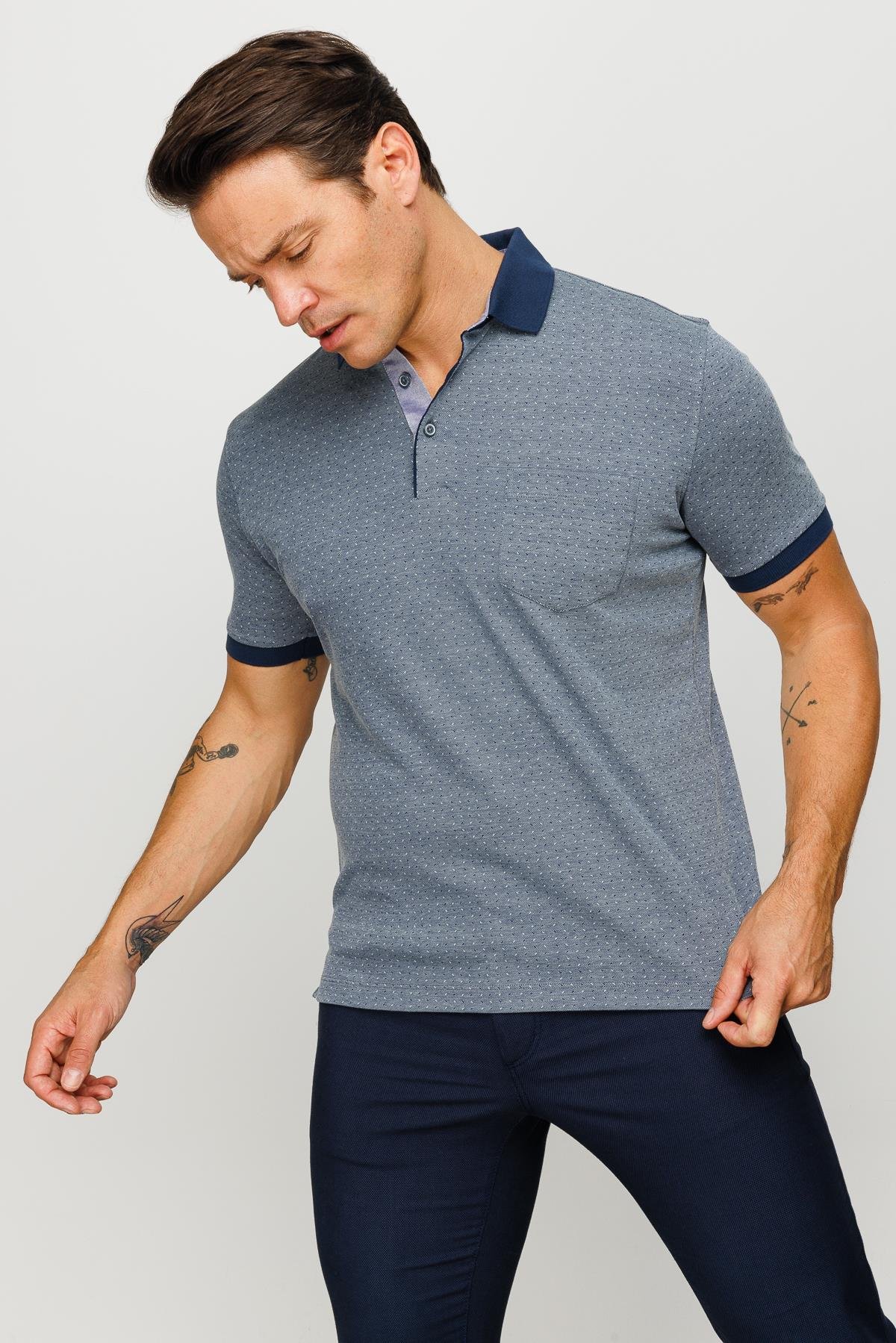 815Erkek Polo Yaka Cepli Jakarlı Tshirt Füme