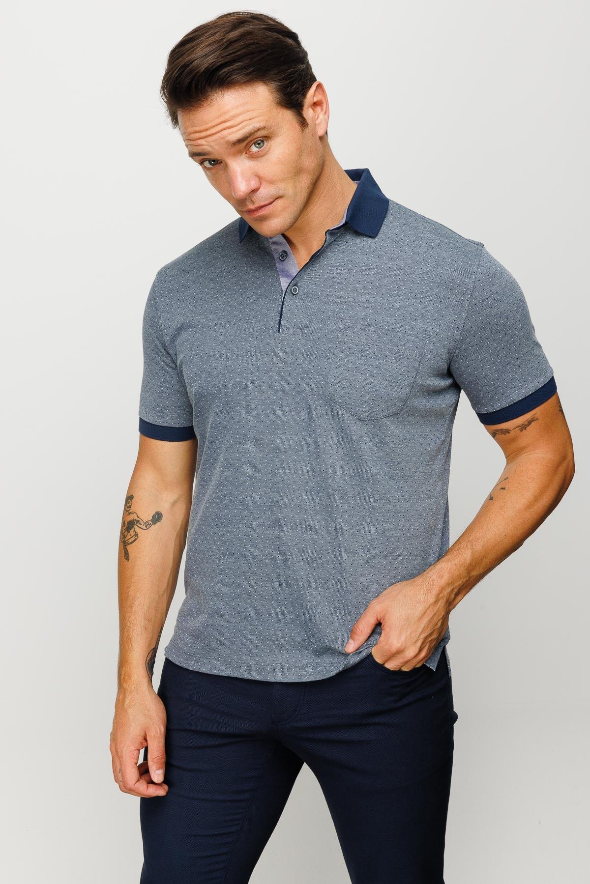 815Erkek Polo Yaka Cepli Jakarlı Tshirt Füme