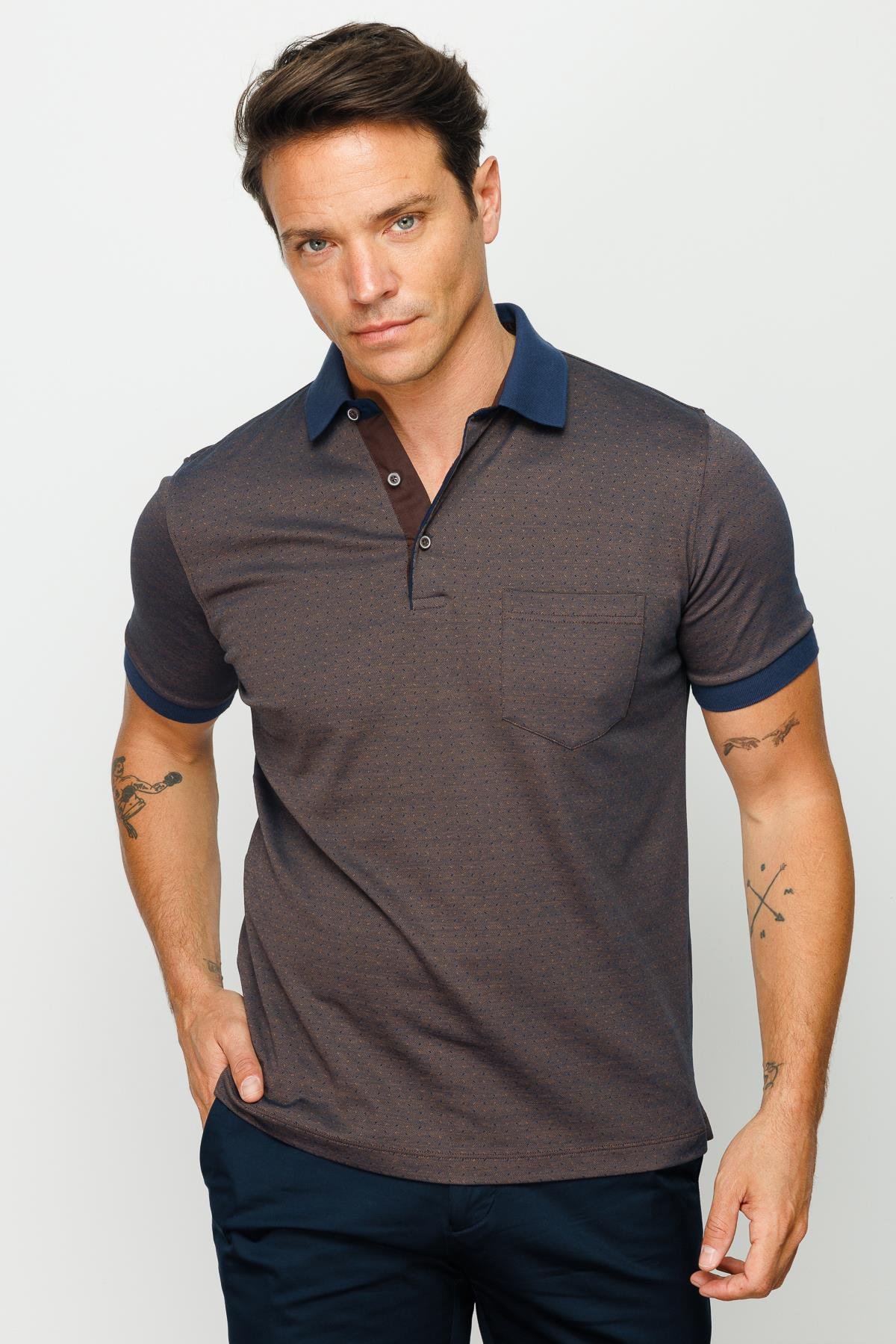 815Erkek Polo Yaka Cepli Jakarlı Tshirt Kahve
