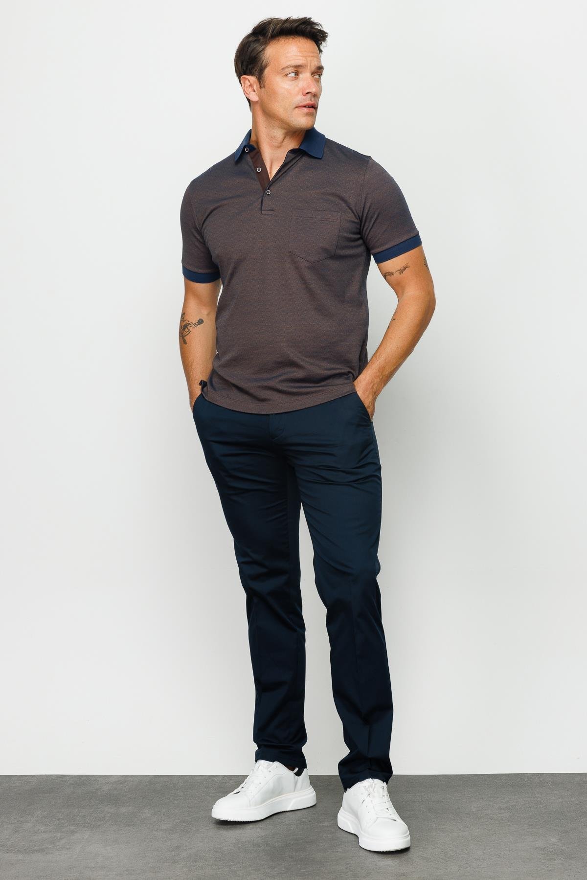 815Erkek Polo Yaka Cepli Jakarlı Tshirt Kahve