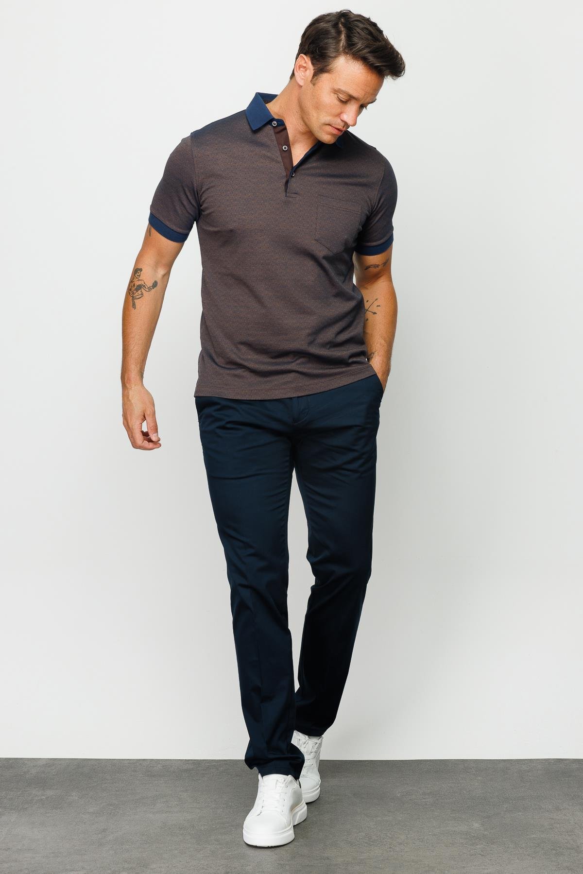 815Erkek Polo Yaka Cepli Jakarlı Tshirt Kahve