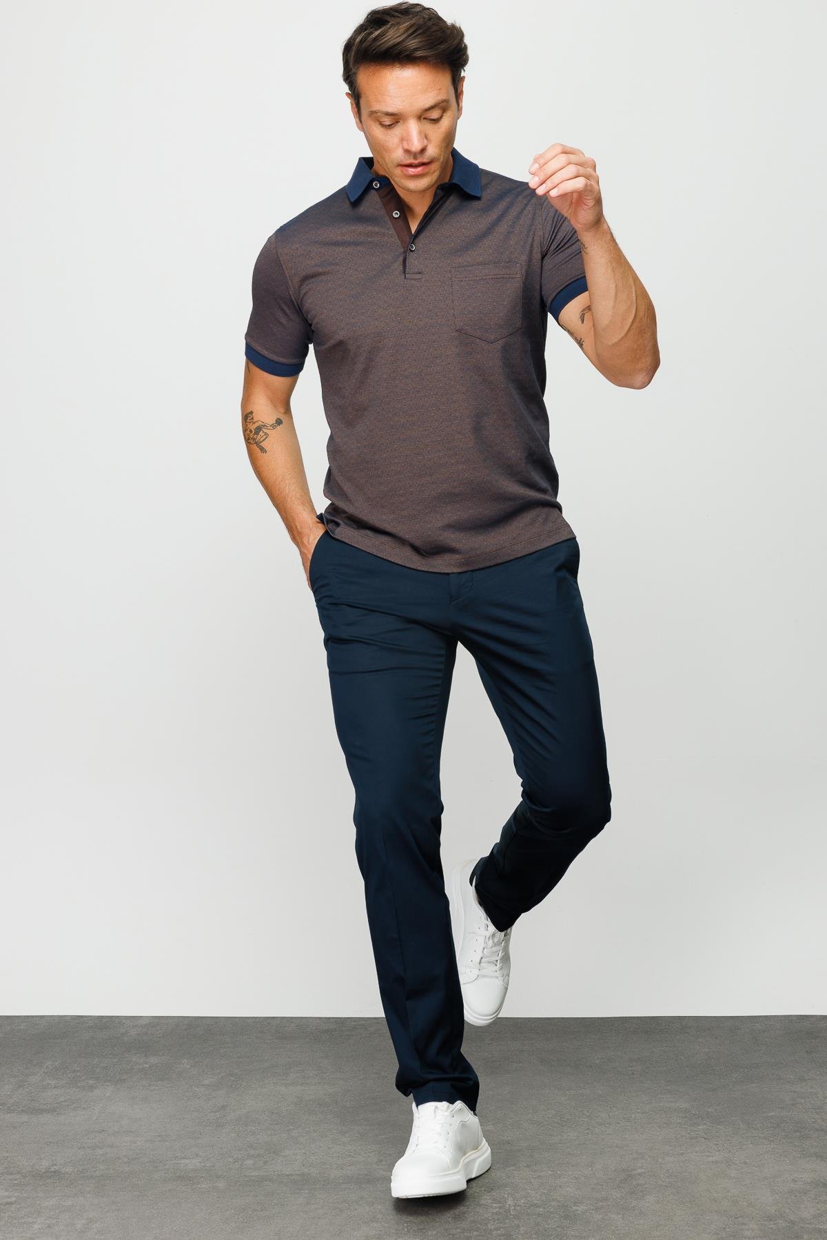 815Erkek Polo Yaka Cepli Jakarlı Tshirt Kahve