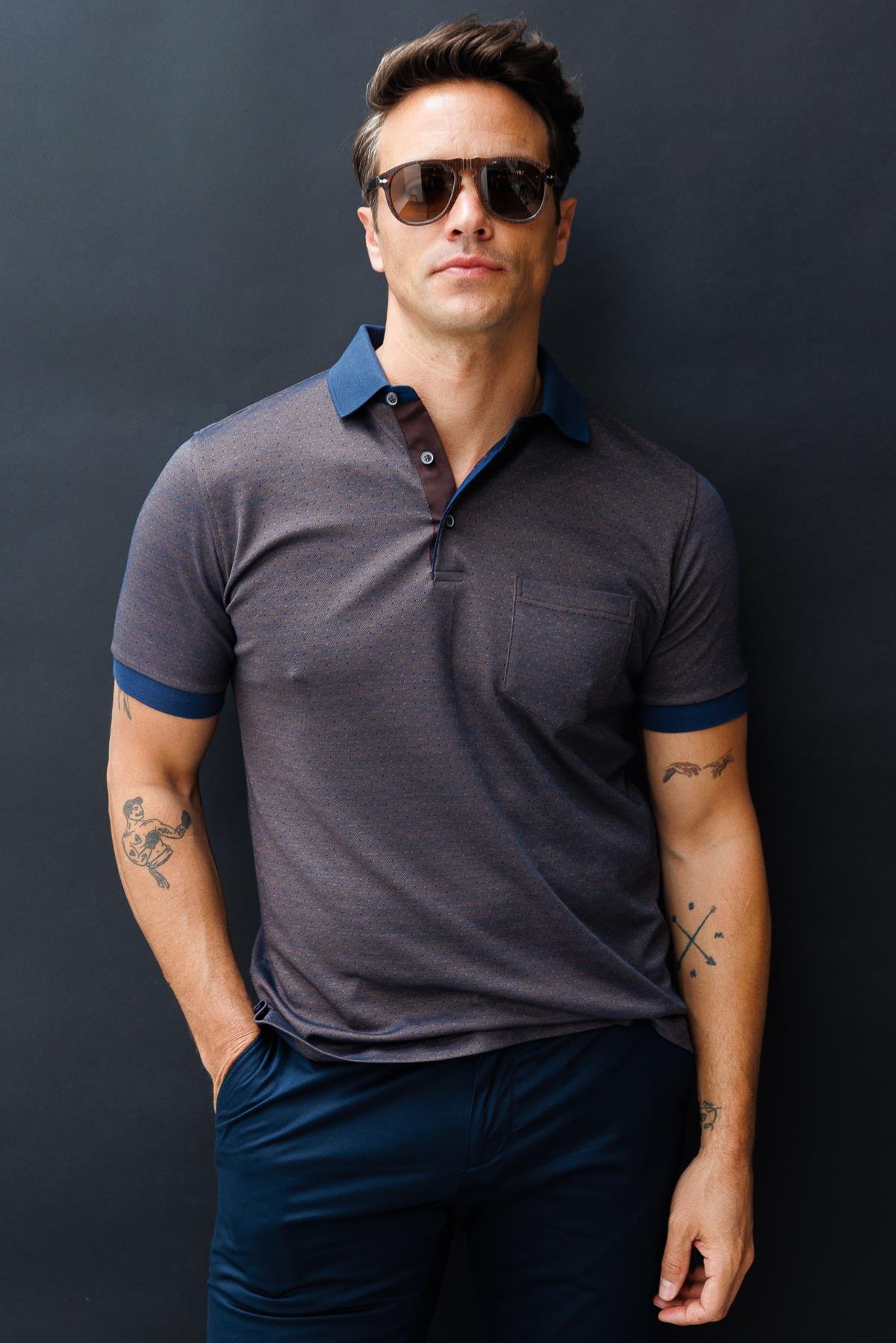 815Erkek Polo Yaka Cepli Jakarlı Tshirt Kahve