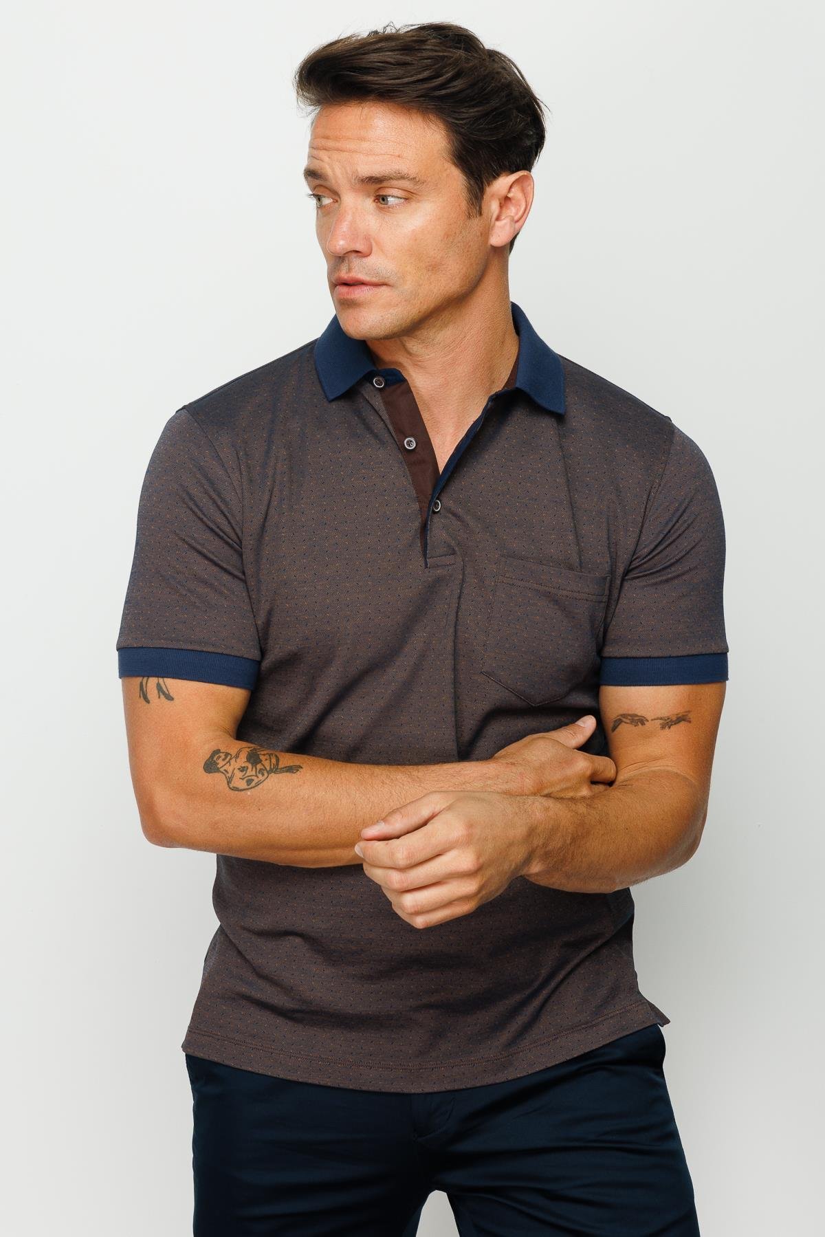 815Erkek Polo Yaka Cepli Jakarlı Tshirt Kahve