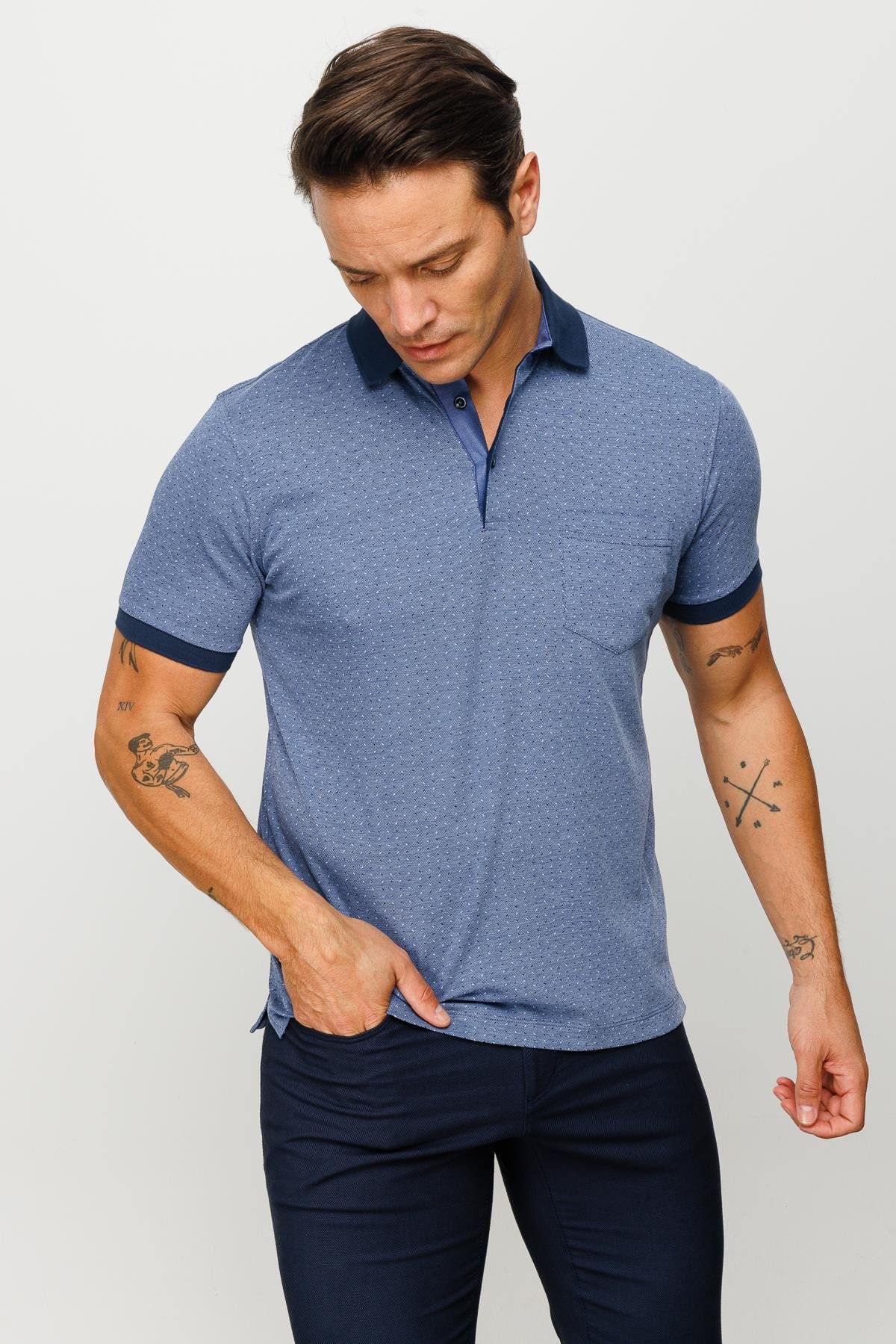 815Erkek Polo Yaka Cepli Jakarlı Tshirt Lacivert