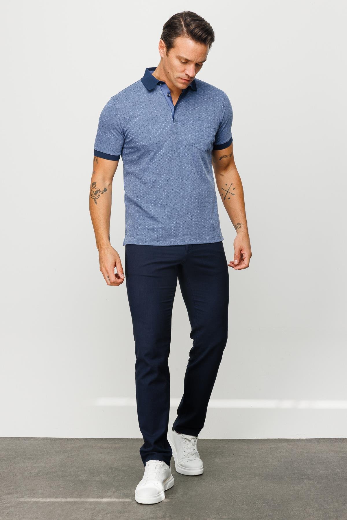 815Erkek Polo Yaka Cepli Jakarlı Tshirt Lacivert