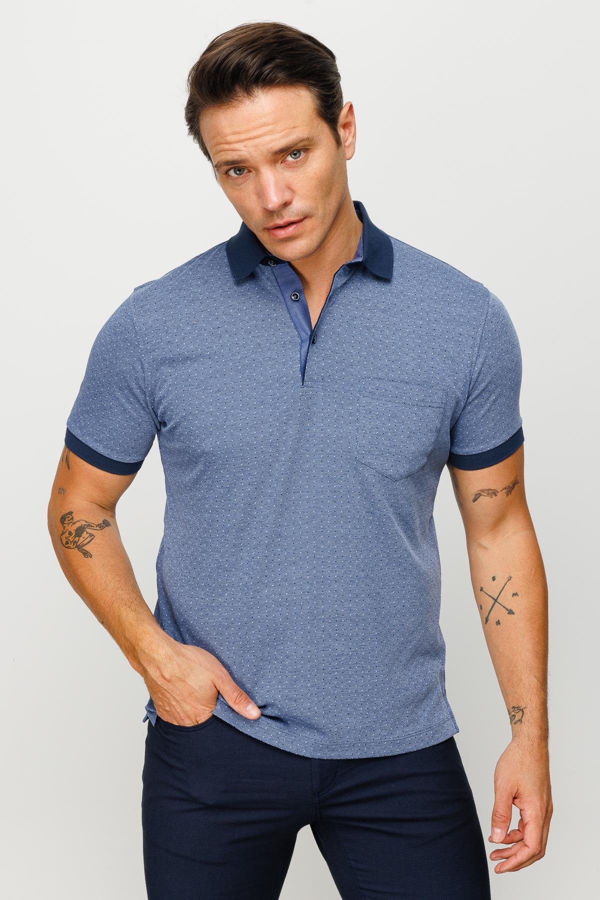 815Erkek Polo Yaka Cepli Jakarlı Tshirt Lacivert