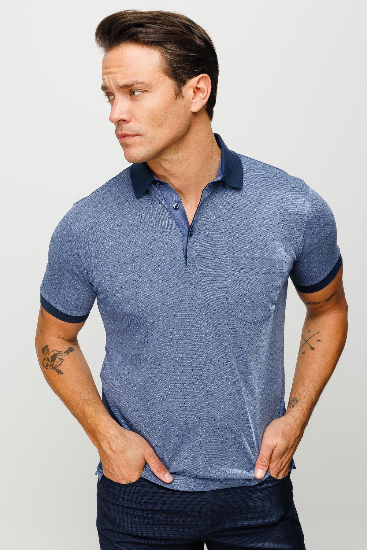 815Erkek Polo Yaka Cepli Jakarlı Tshirt Lacivert