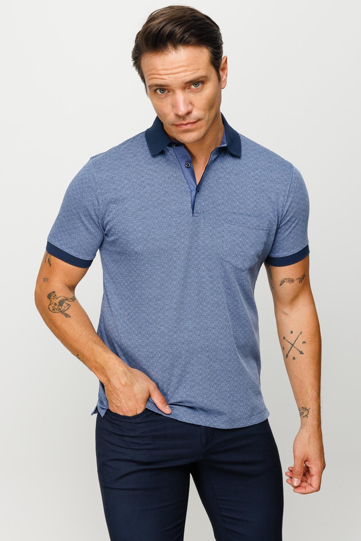 815Erkek Polo Yaka Cepli Jakarlı Tshirt Lacivert