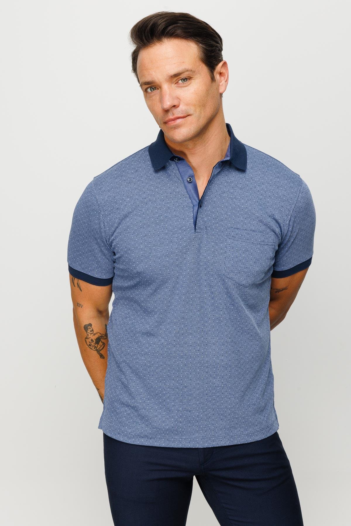 815Erkek Polo Yaka Cepli Jakarlı Tshirt Lacivert
