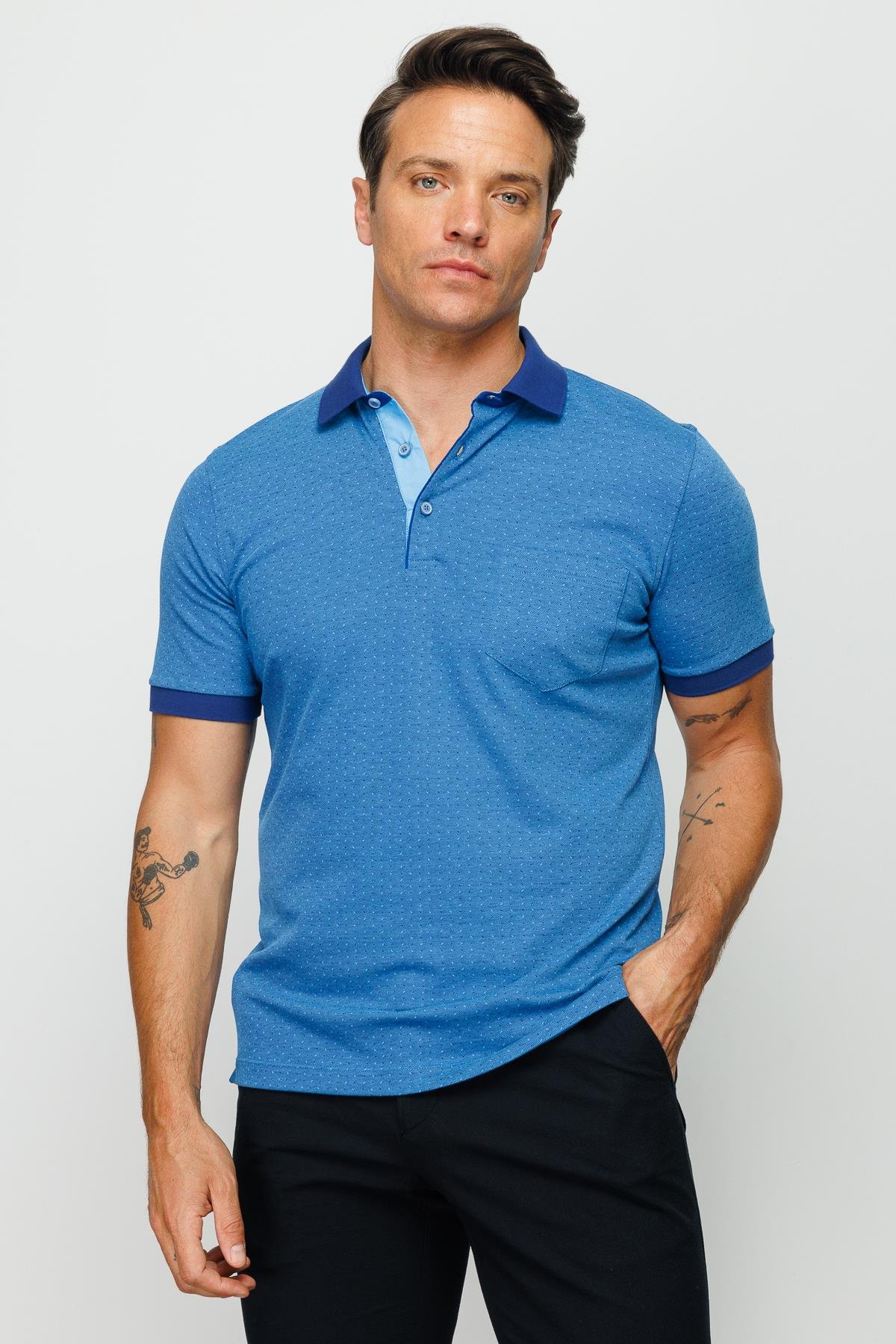 815Erkek Polo Yaka Cepli Jakarlı Tshirt Saks