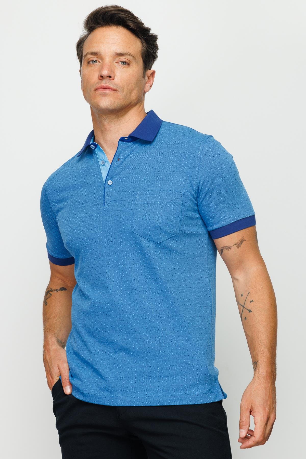 815Erkek Polo Yaka Cepli Jakarlı Tshirt Saks