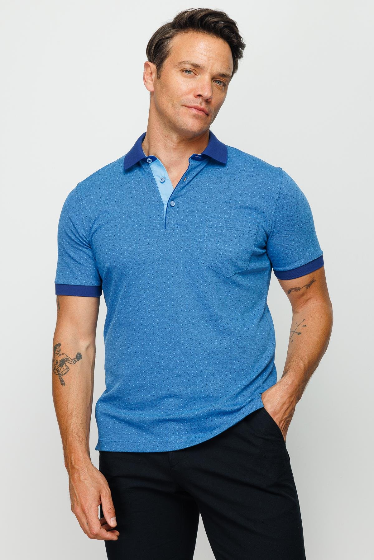 815Erkek Polo Yaka Cepli Jakarlı Tshirt Saks