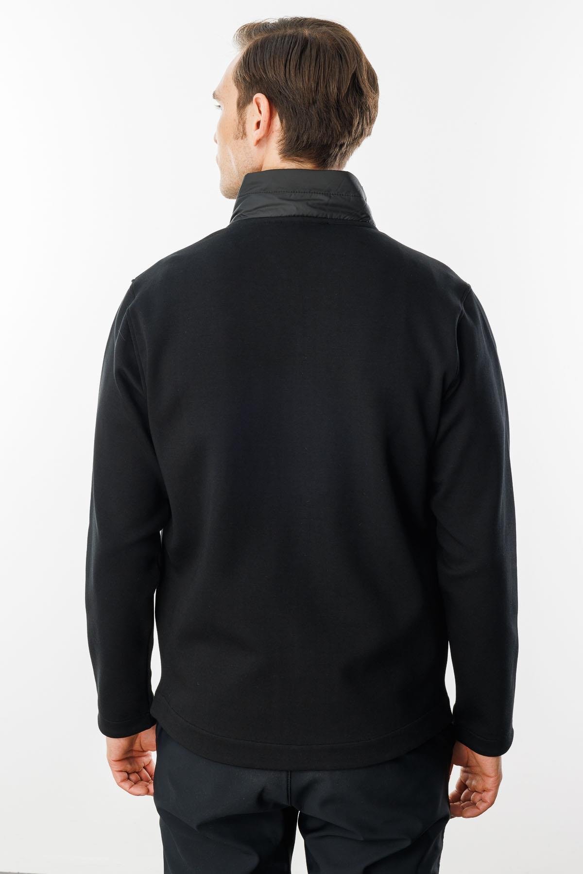 980Erkek Polo Yaka Cepli Uzun Kollu Sweatshirt Siyah