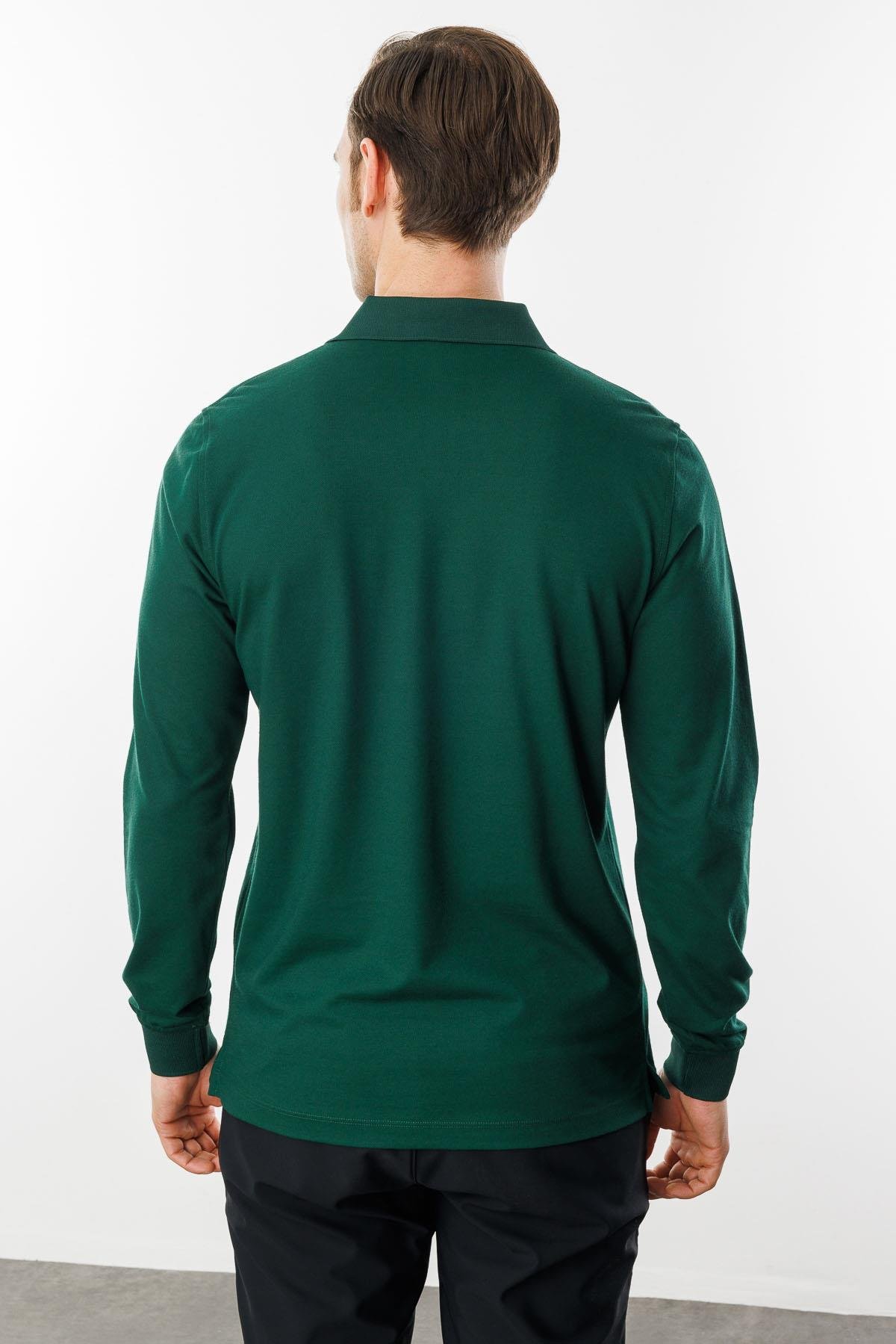 980Erkek Polo Yaka Cepli Uzun Kollu Sweatshirt Z.Yeşili
