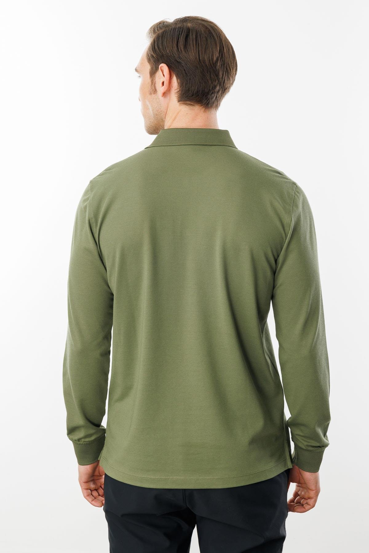 980Erkek Polo Yaka Cepli Uzun Kollu Sweatshirt Haki