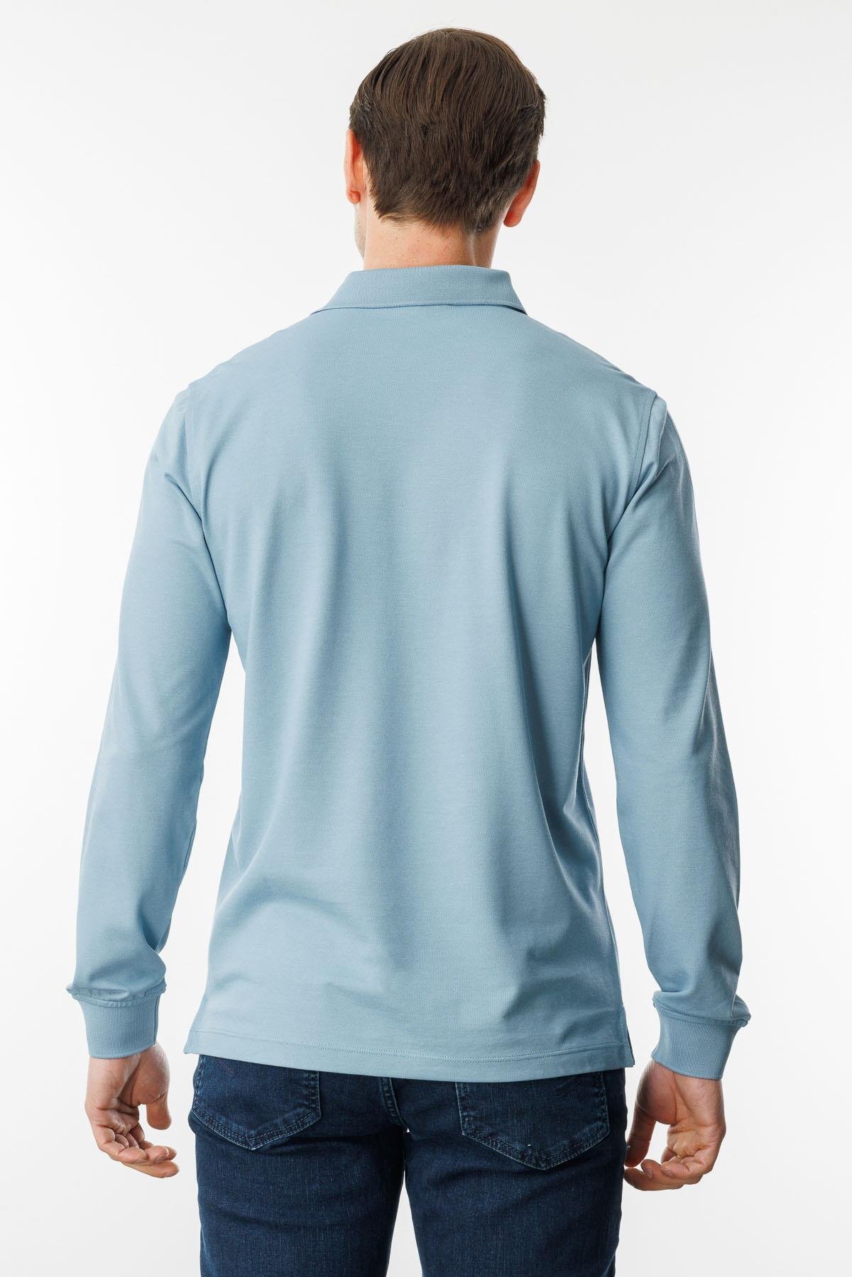 980Erkek Polo Yaka Cepli Uzun Kollu Sweatshirt H.Mavi