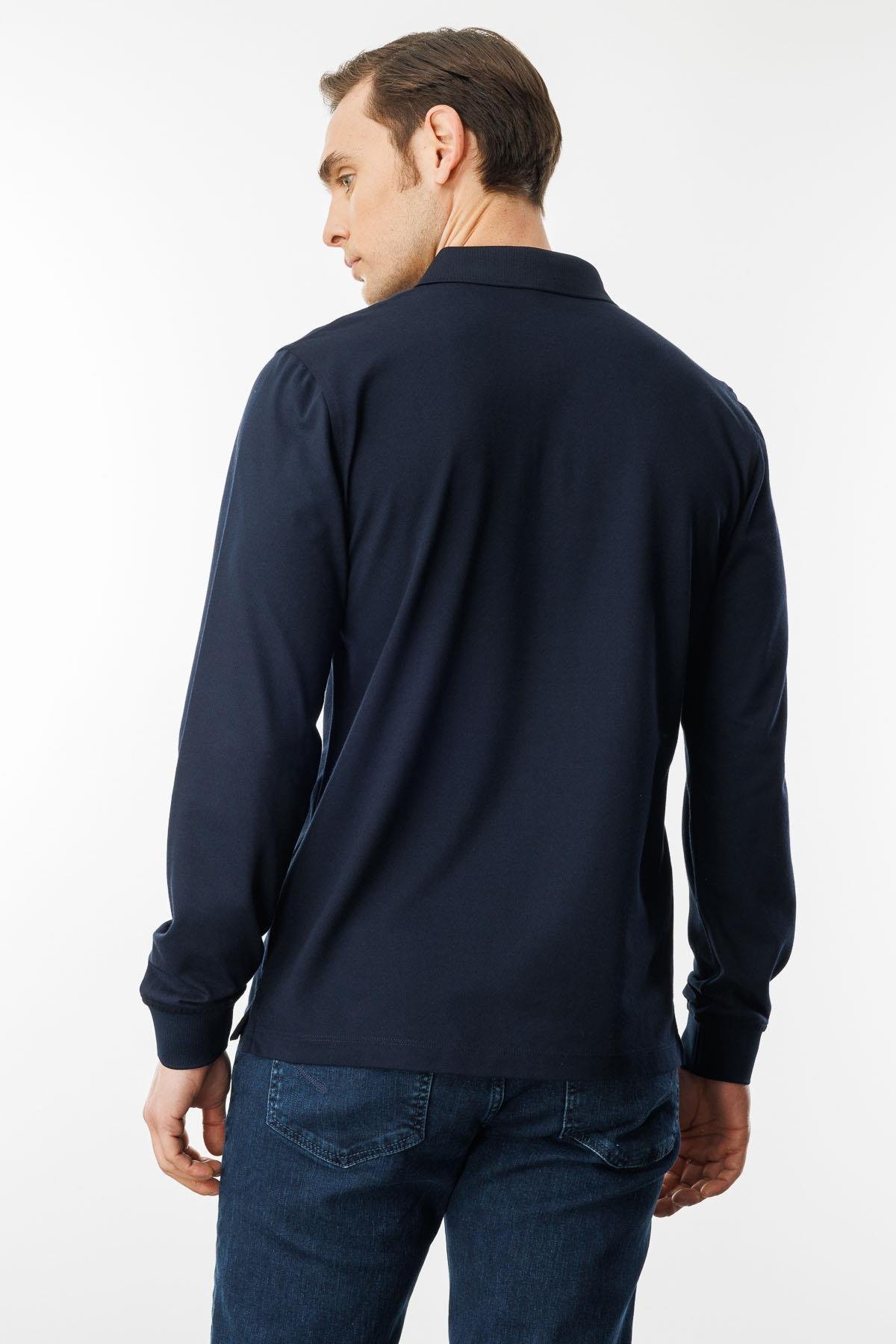 980Erkek Polo Yaka Cepli Uzun Kollu Sweatshirt Lacivert