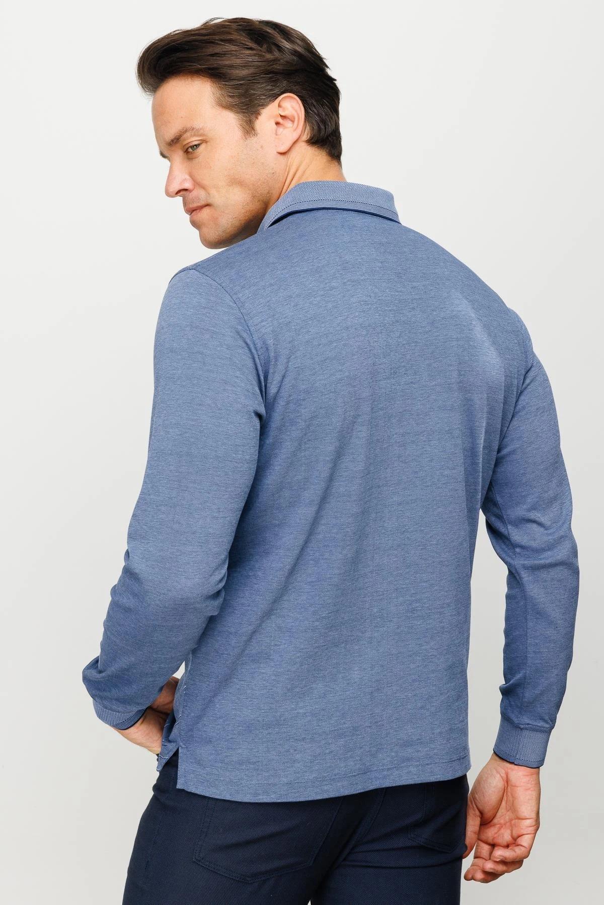 705Erkek Polo Yaka Desenli Uzun Kollu Sweatshirt Lacivert