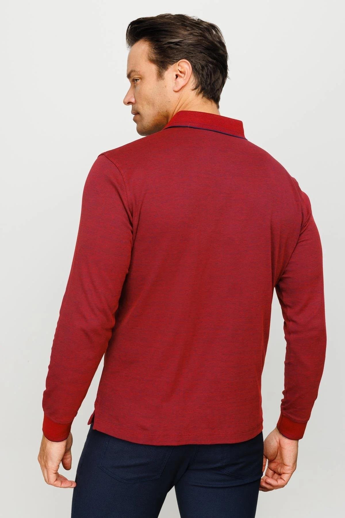 705Erkek Polo Yaka Desenli Uzun Kollu Sweatshirt Bordo