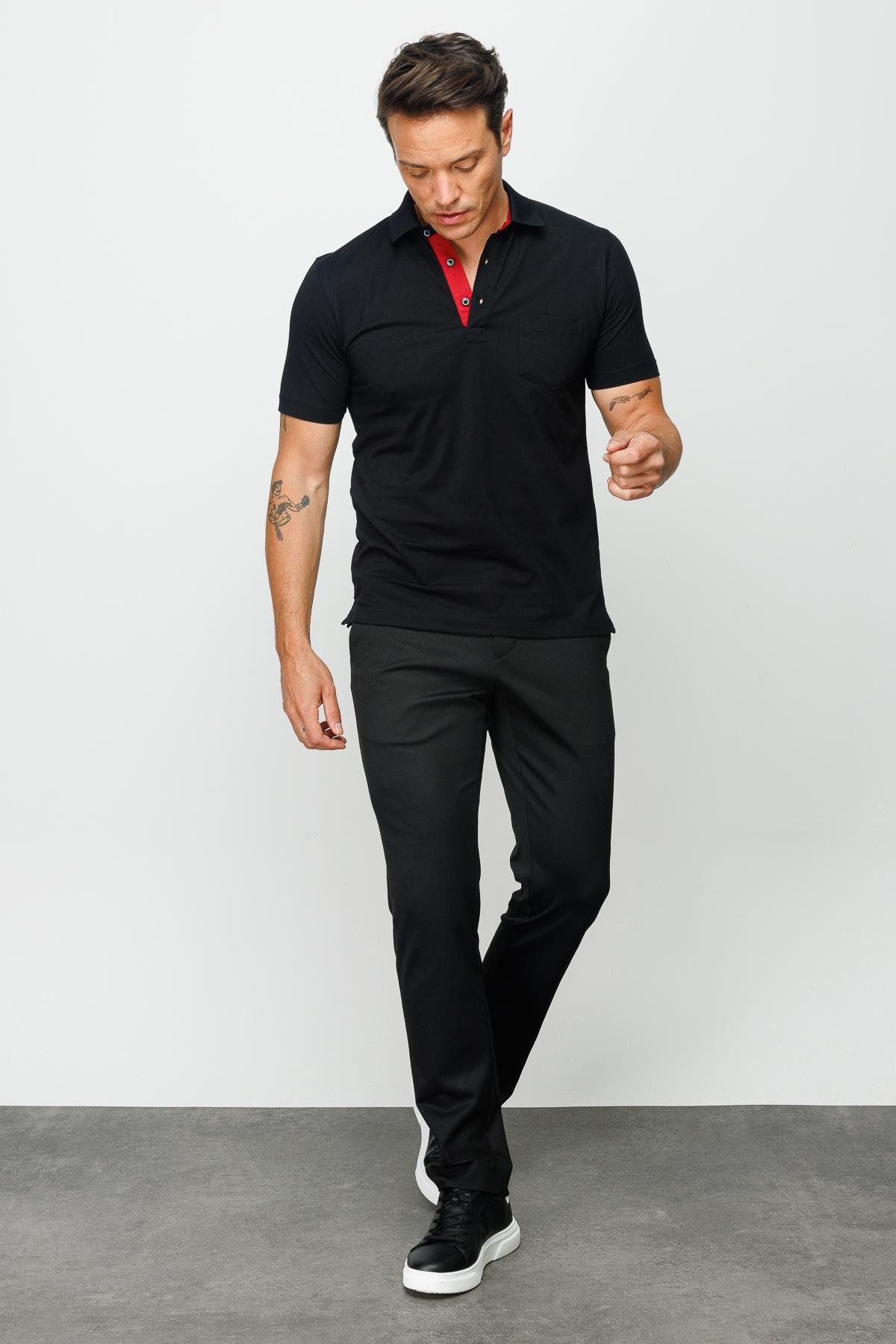 201Erkek Polo Yaka Düğmeli T-shirt Siyah