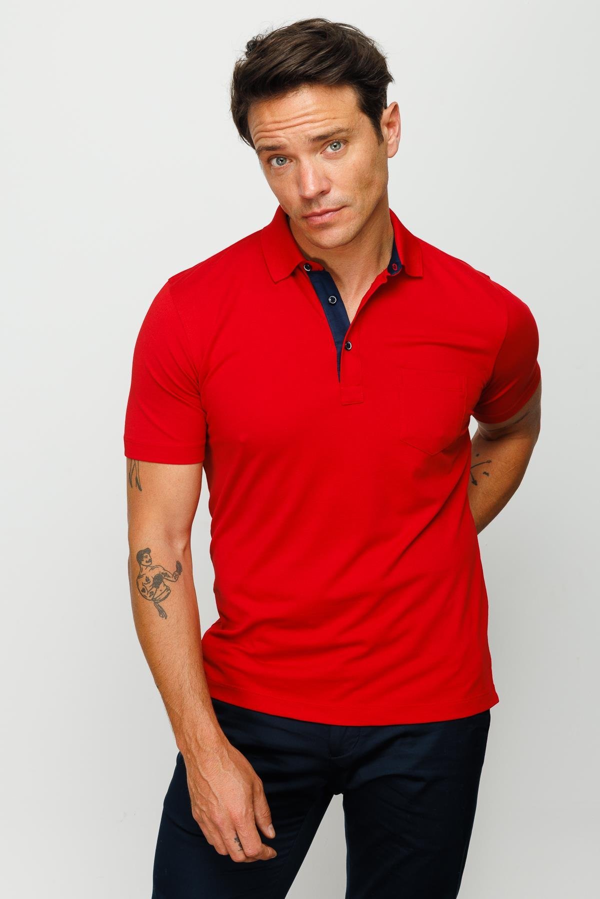 201Erkek Polo Yaka Düğmeli T-shirt Kırmızı