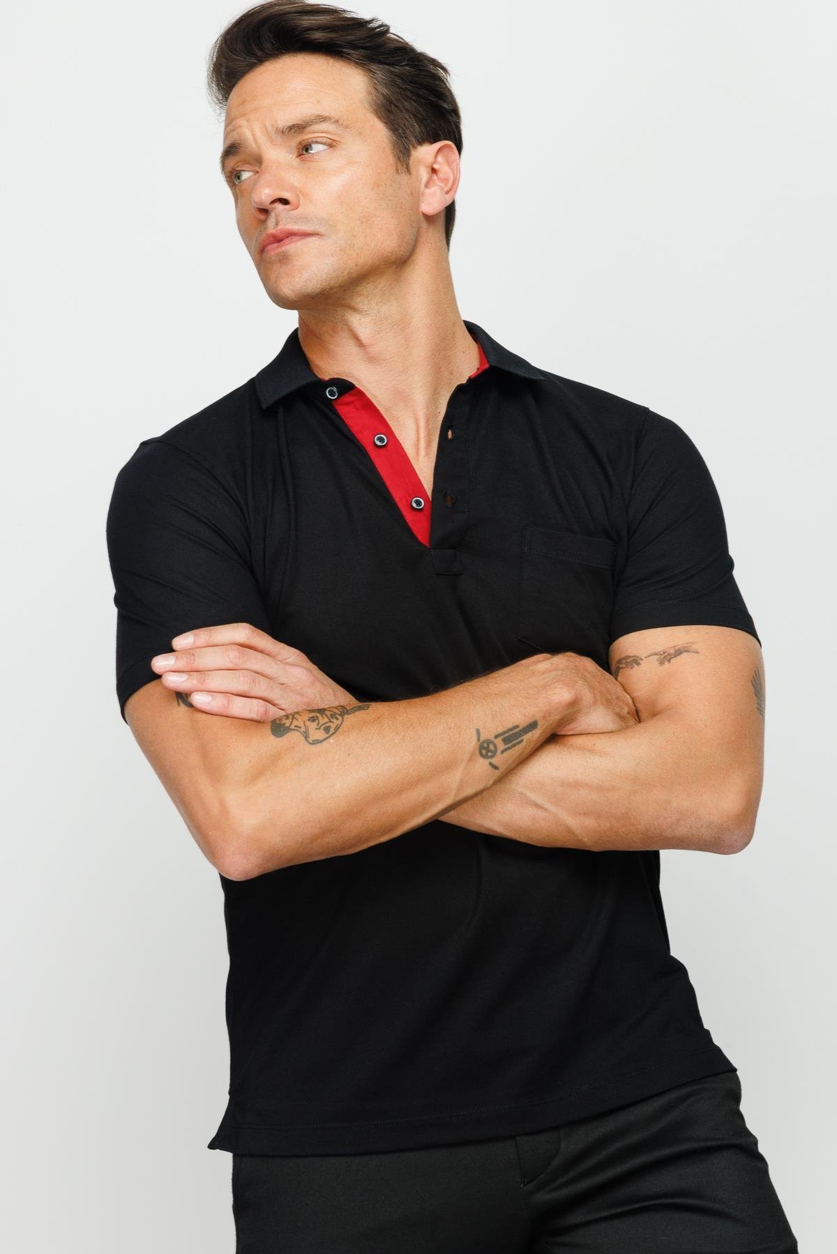 201Erkek Polo Yaka Düğmeli T-shirt Siyah