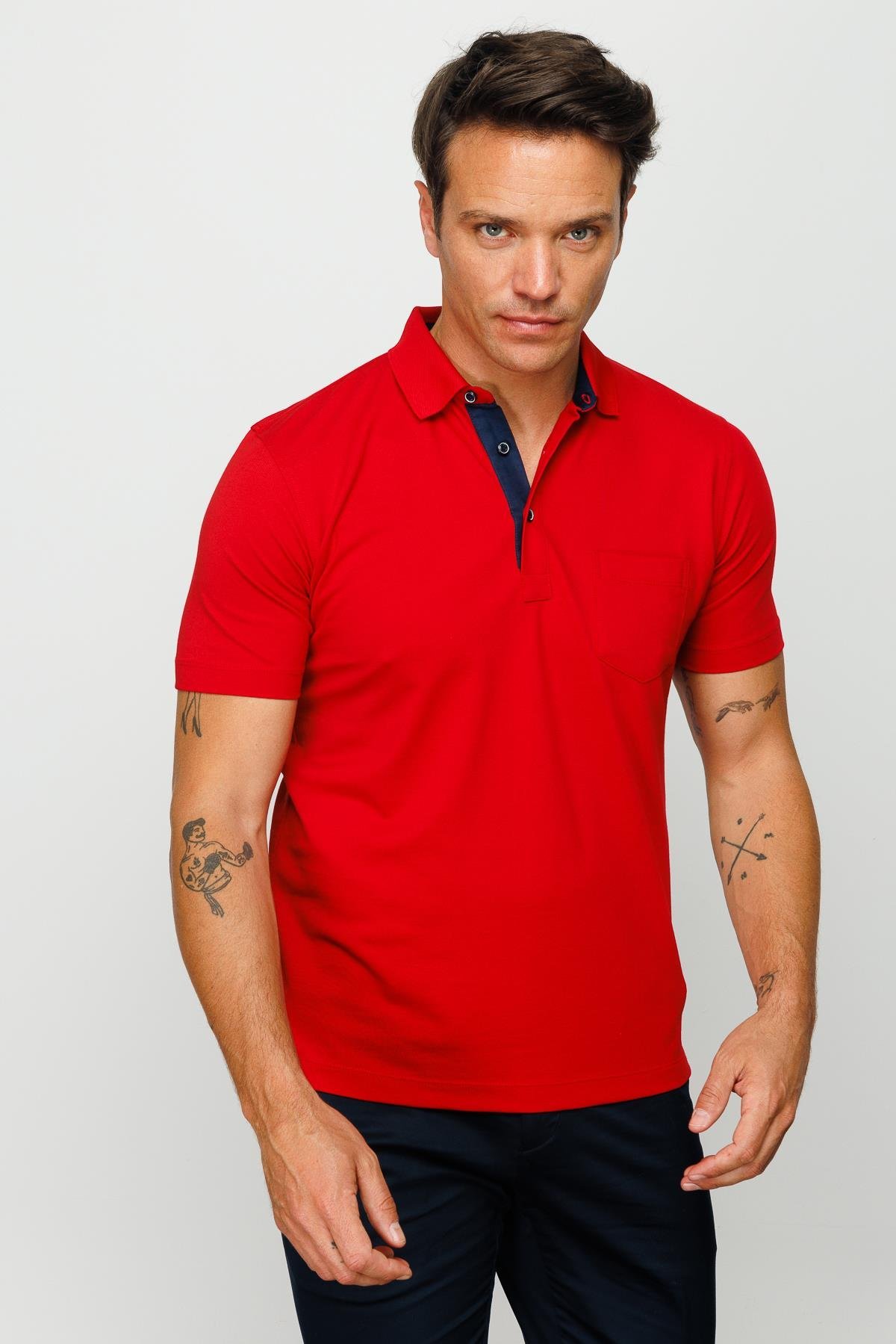 201Erkek Polo Yaka Düğmeli T-shirt Kırmızı