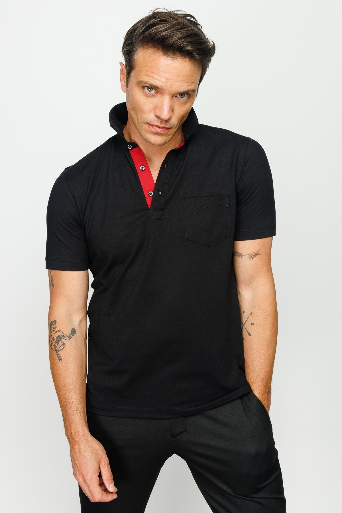 201Erkek Polo Yaka Düğmeli T-shirt Siyah