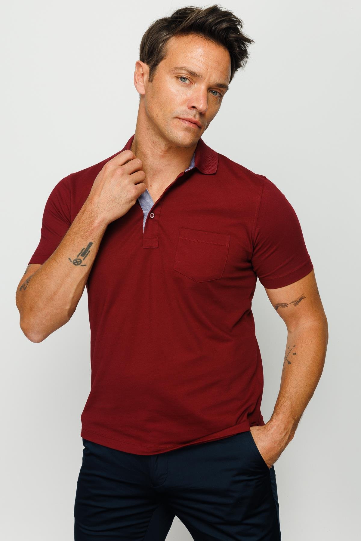 201Erkek Polo Yaka Düğmeli T-shirt Bordo