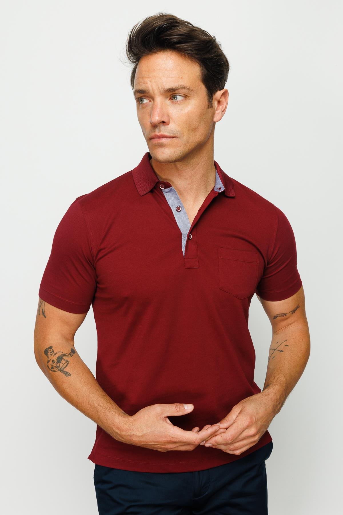 201Erkek Polo Yaka Düğmeli T-shirt Bordo