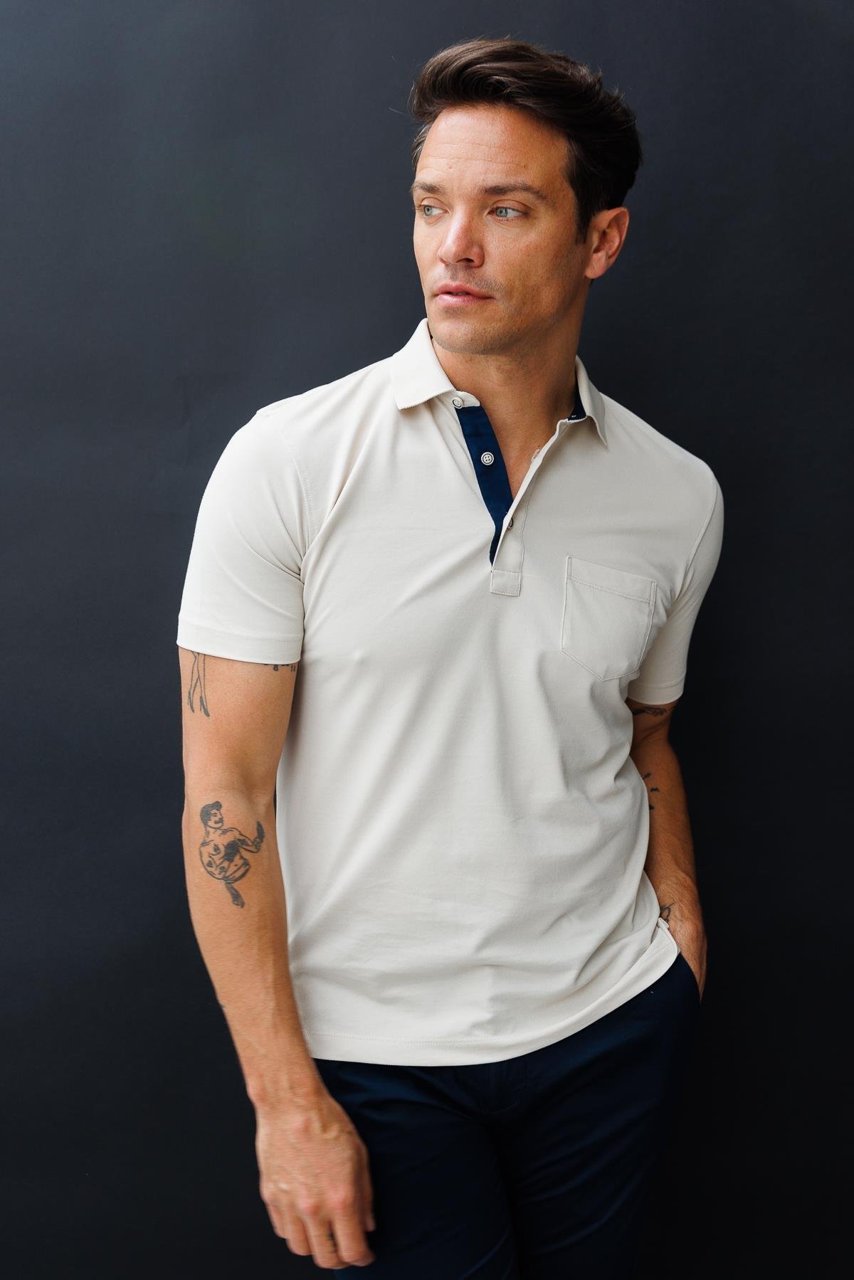 201Erkek Polo Yaka Düğmeli T-shirt Taş