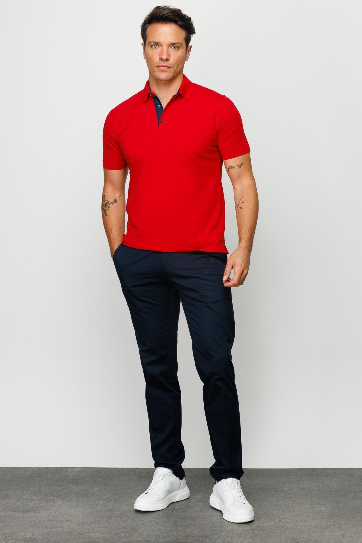 201Erkek Polo Yaka Düğmeli T-shirt Kırmızı