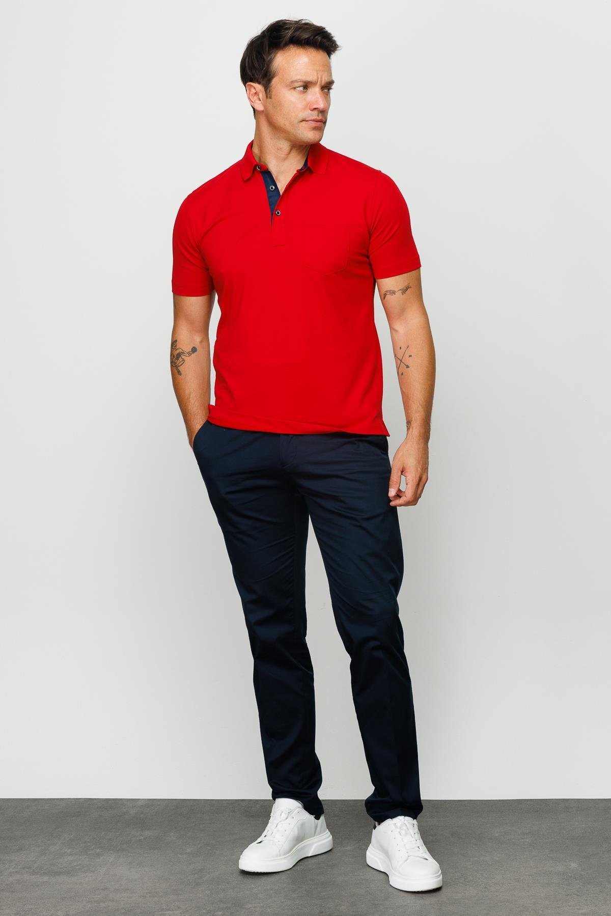 201Erkek Polo Yaka Düğmeli T-shirt Kırmızı