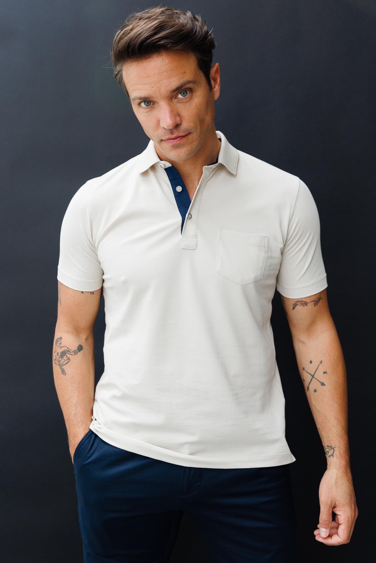 201Erkek Polo Yaka Düğmeli T-shirt Taş