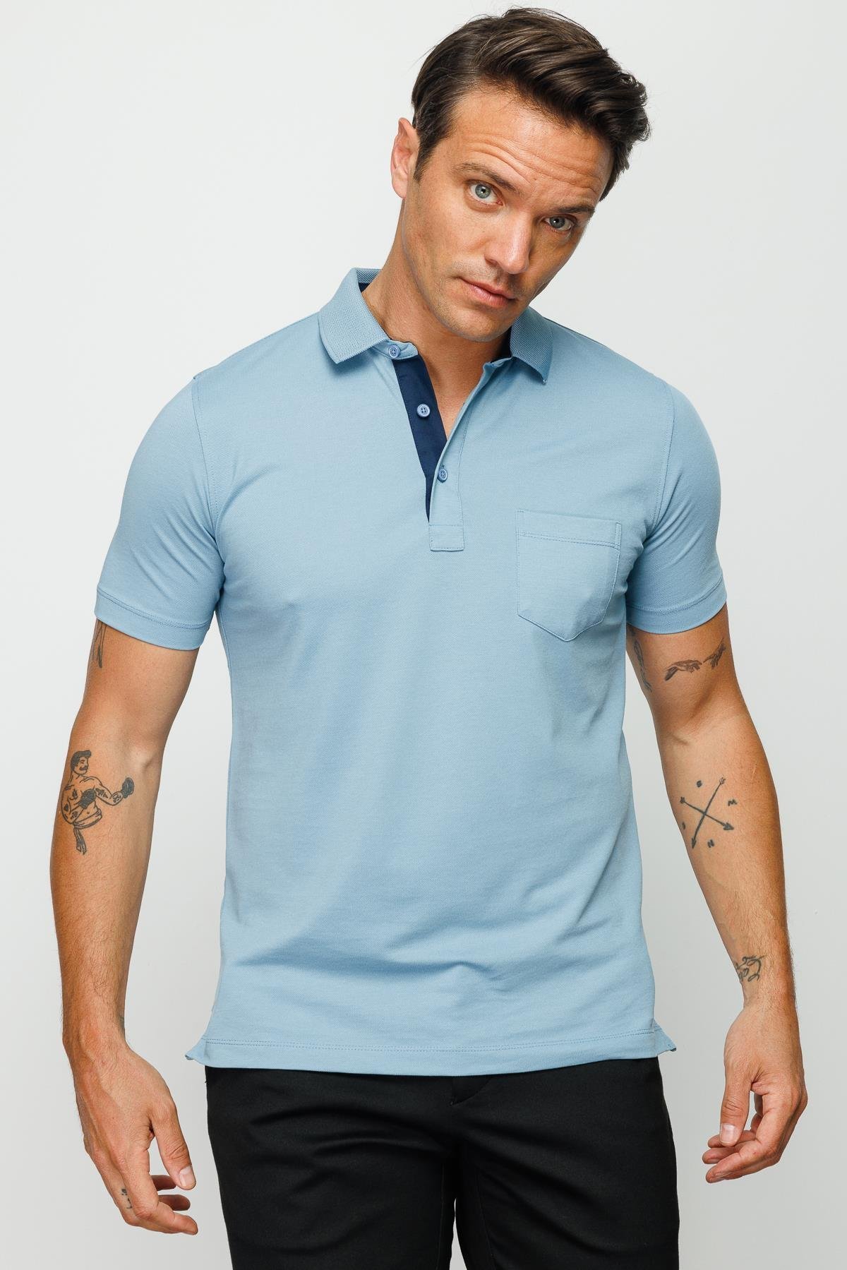 201Erkek Polo Yaka Düğmeli T-shirt H.Mavi